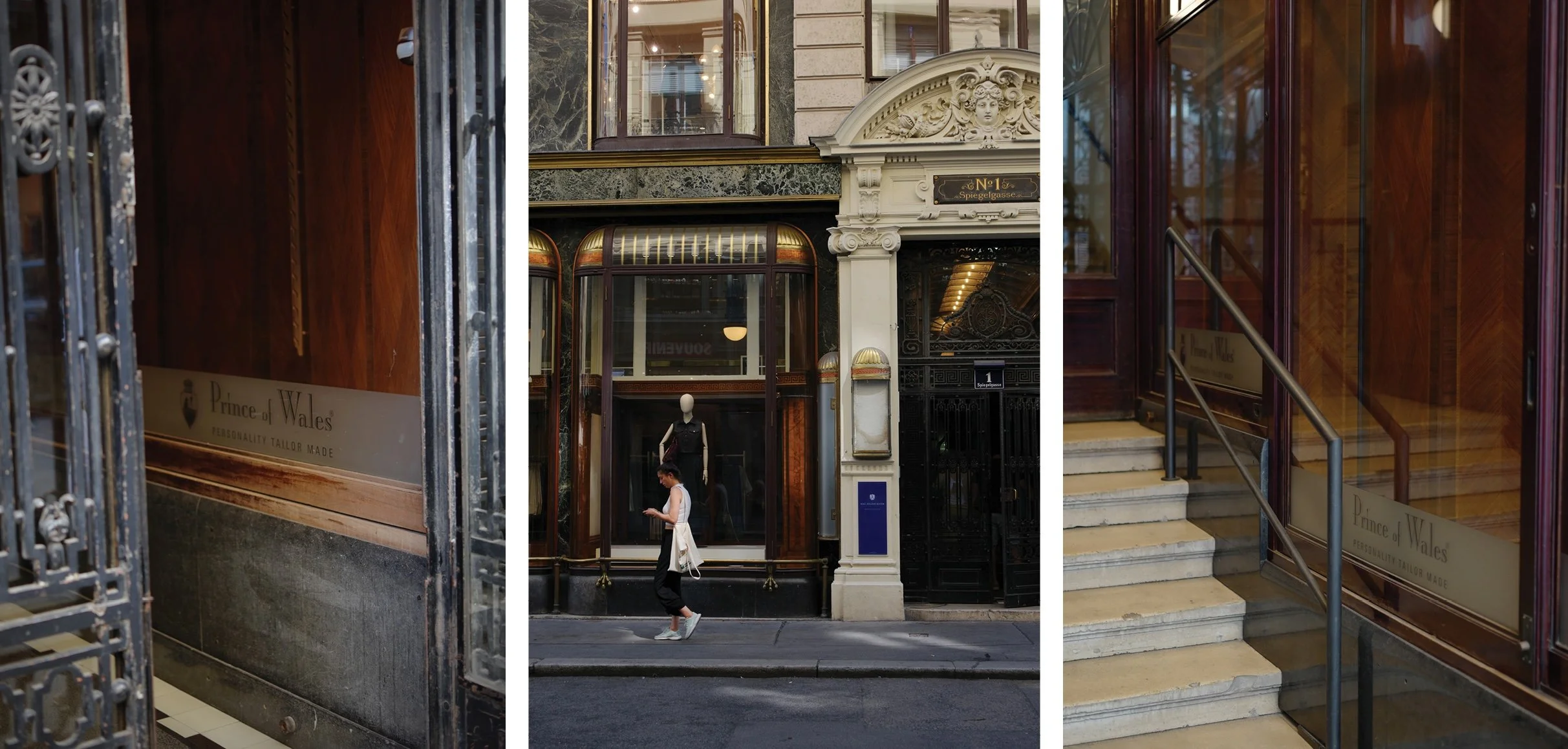 Photos of classic facades and entries to listed shops in VIenna