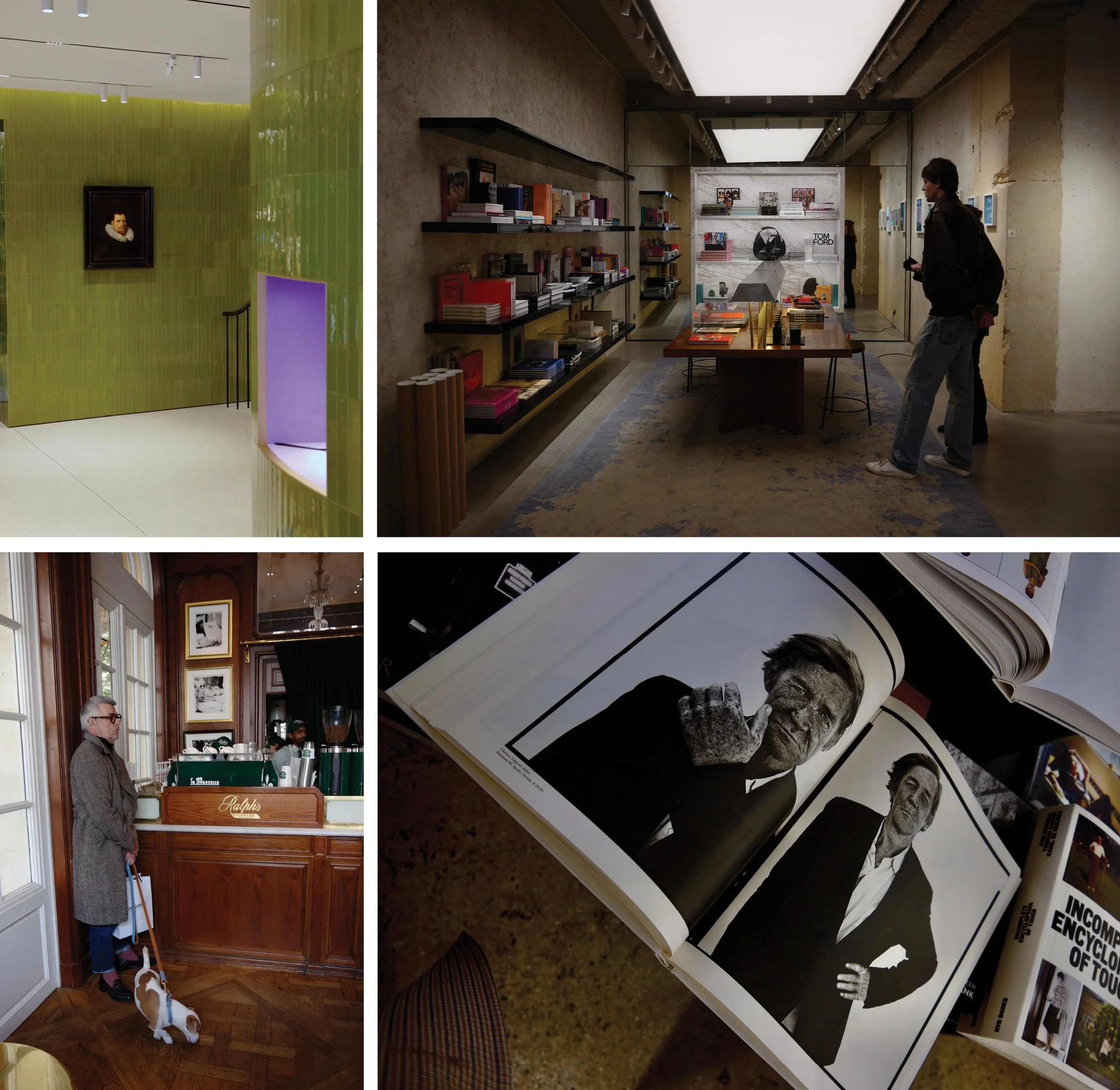Collage of fashion boutique interiors: Saint Laurent, Loewe, Ralph Lauren