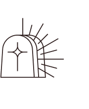 A stylized outline of a door with a star-shaped handle and rays emanating from it, suggesting light or shine.