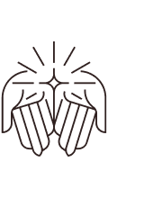 Outline of two hands clapping with lines indicating motion and a small star in the center