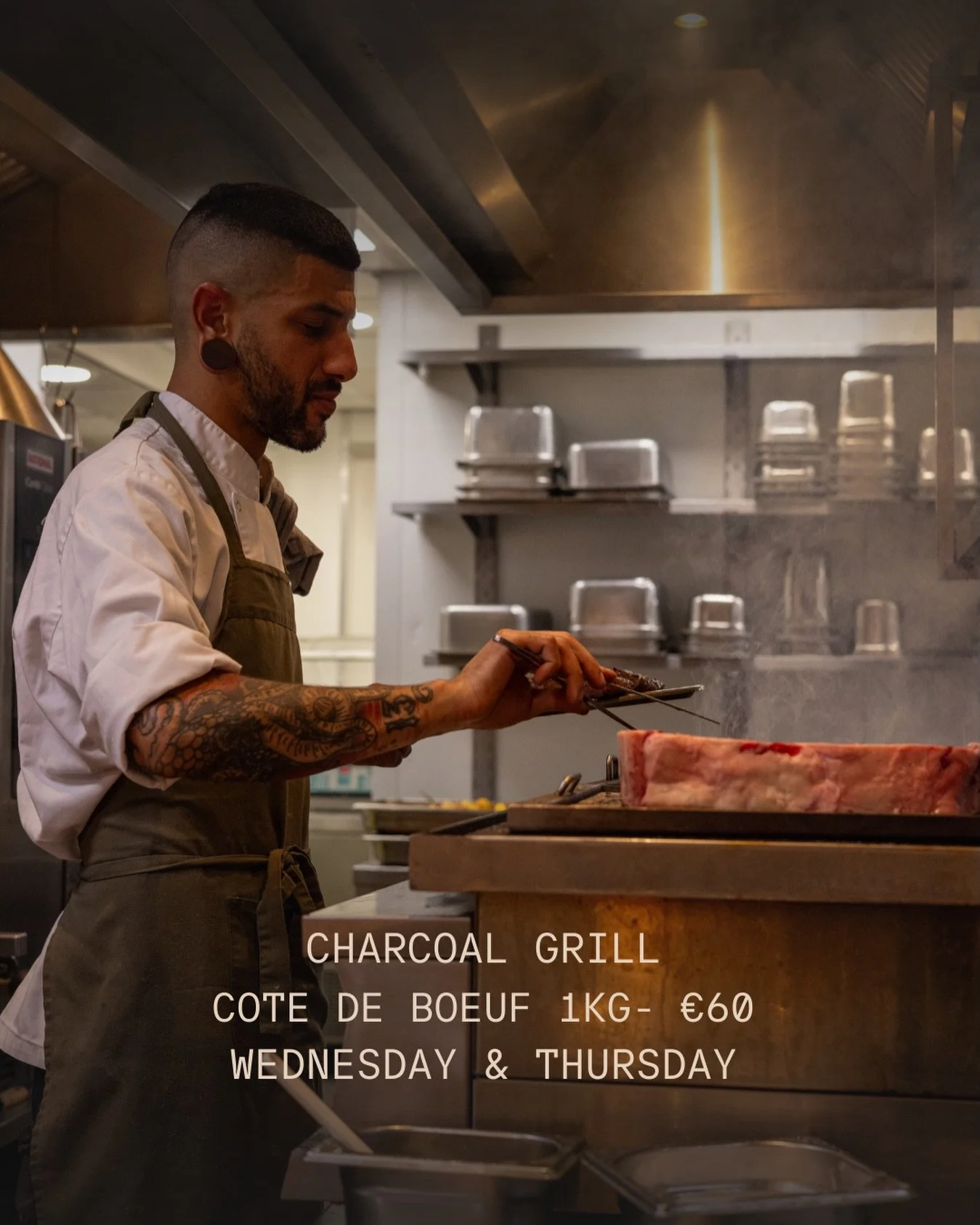 Midweek deserves something good.

On Wednesdays and Thursdays we serve our C&ocirc;te de Boeuf Dubbeldoel - 1kg from the charcoal grill, made to share.

Good meat, proper heat and a table with friends.

&euro;60

On Thursday evening there is live jaz