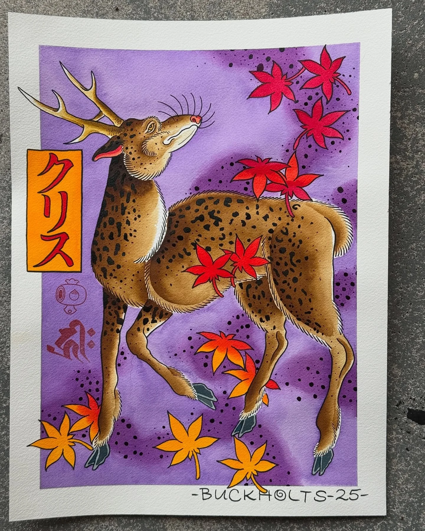 12x16 Liquid Acrylic on 140 Cold Press Arches. SOLD! Thank you so much for @britt_loves_yoga for picking this one up. I had a great time doing it and it reminded me a lot of Nara. Working on more projects like this for @pagodacitytattoofest