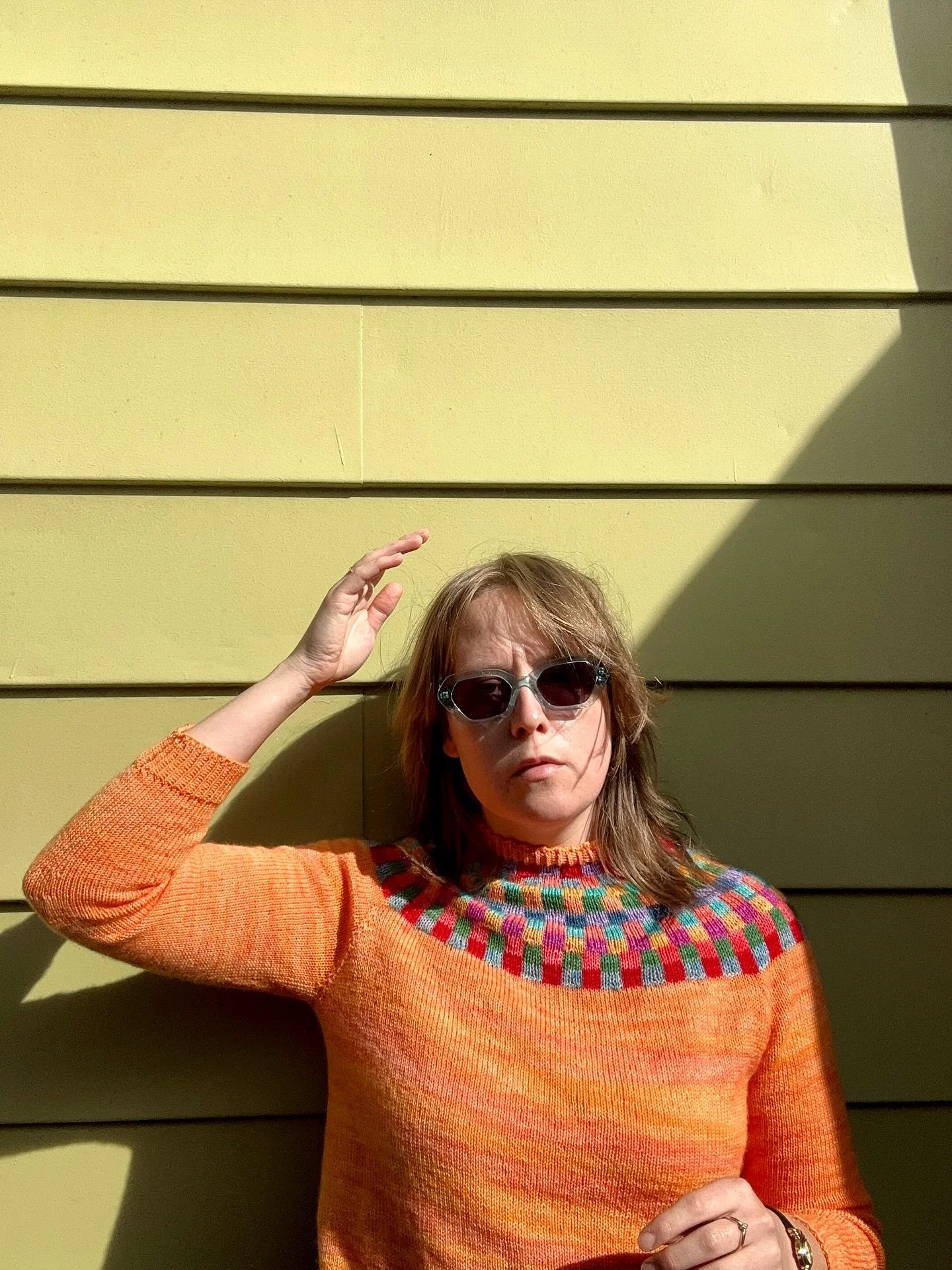 here she is!! my #paulkleesweater designed by @midori_hirose_knit 

this was a blast to make. i was in a bit of a knitting rut until working up the yoke on this baby using misc sock yarn from my stash. a few of the yarns are back from my first days o