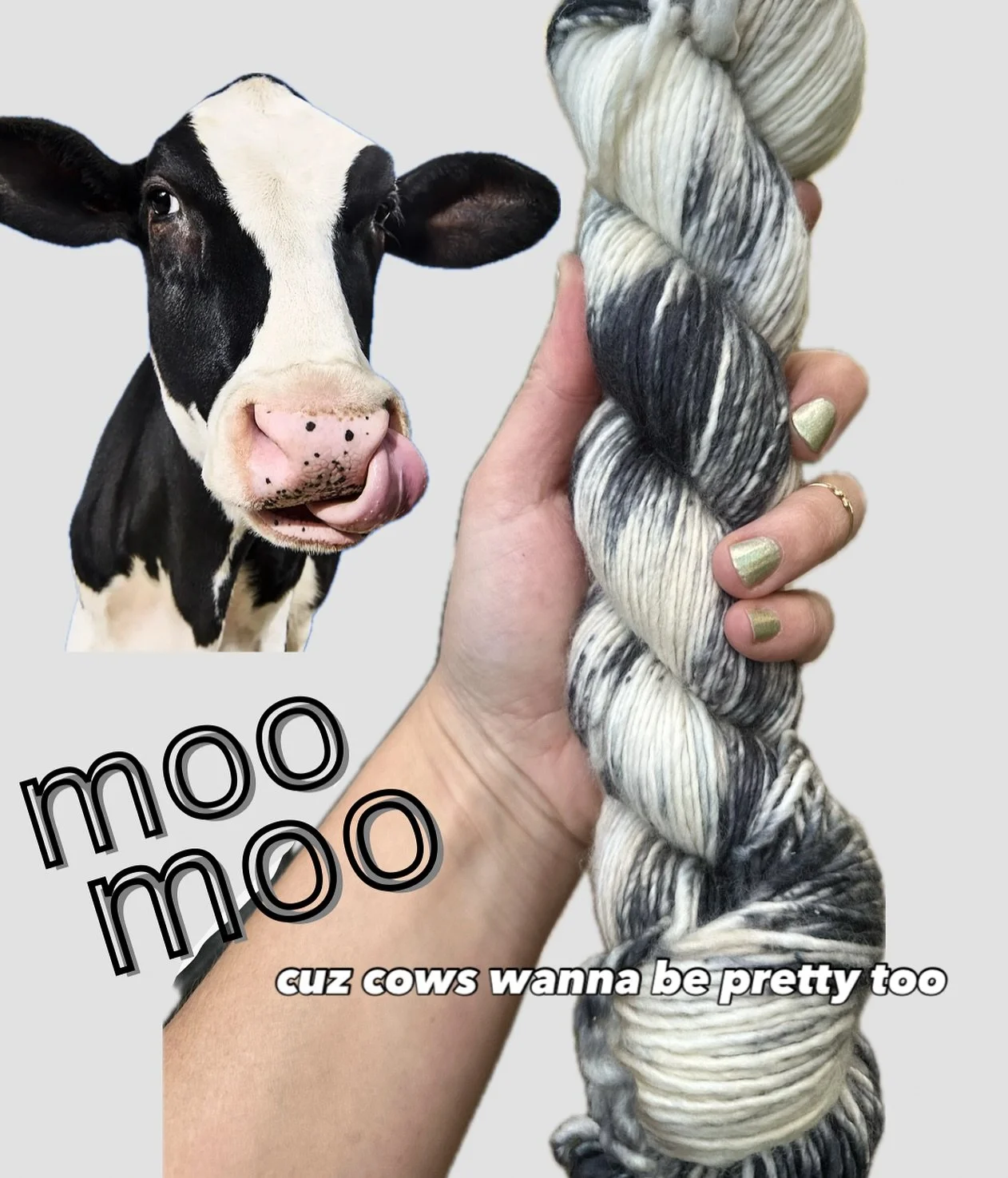 Lorna Worsted yarn in Moo Moo
100% single ply sw merino (oh so soft)

cuz cows wanna be pretty too

limited edition!