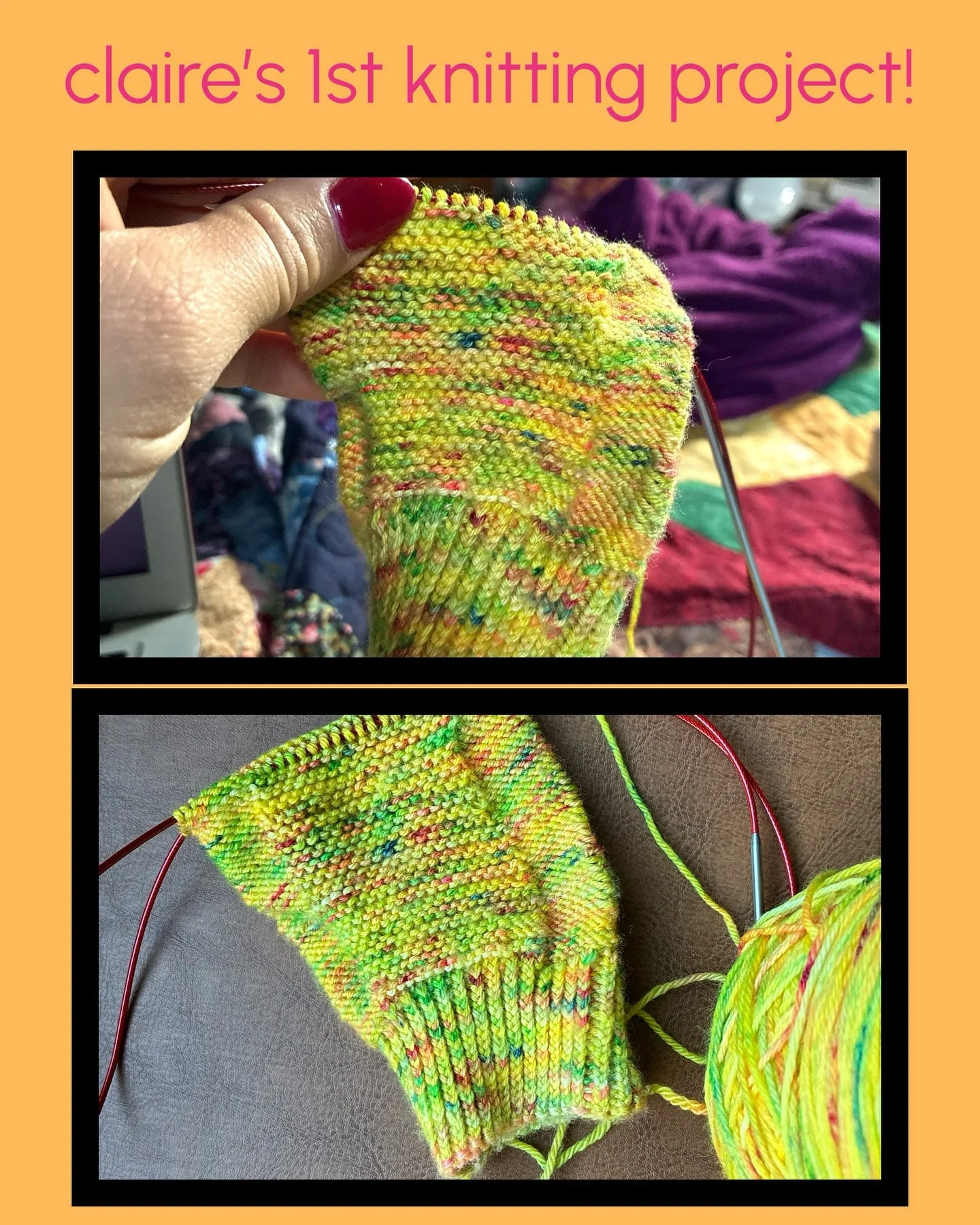 one of my knitting students is making excellent headway on her first knitting project ever!: the #ryesocks by @tincanknits 

yes, i teach knitting! i do one-on-one private lessons that are project- and teeny-amount-of-theory- based. this means we pic