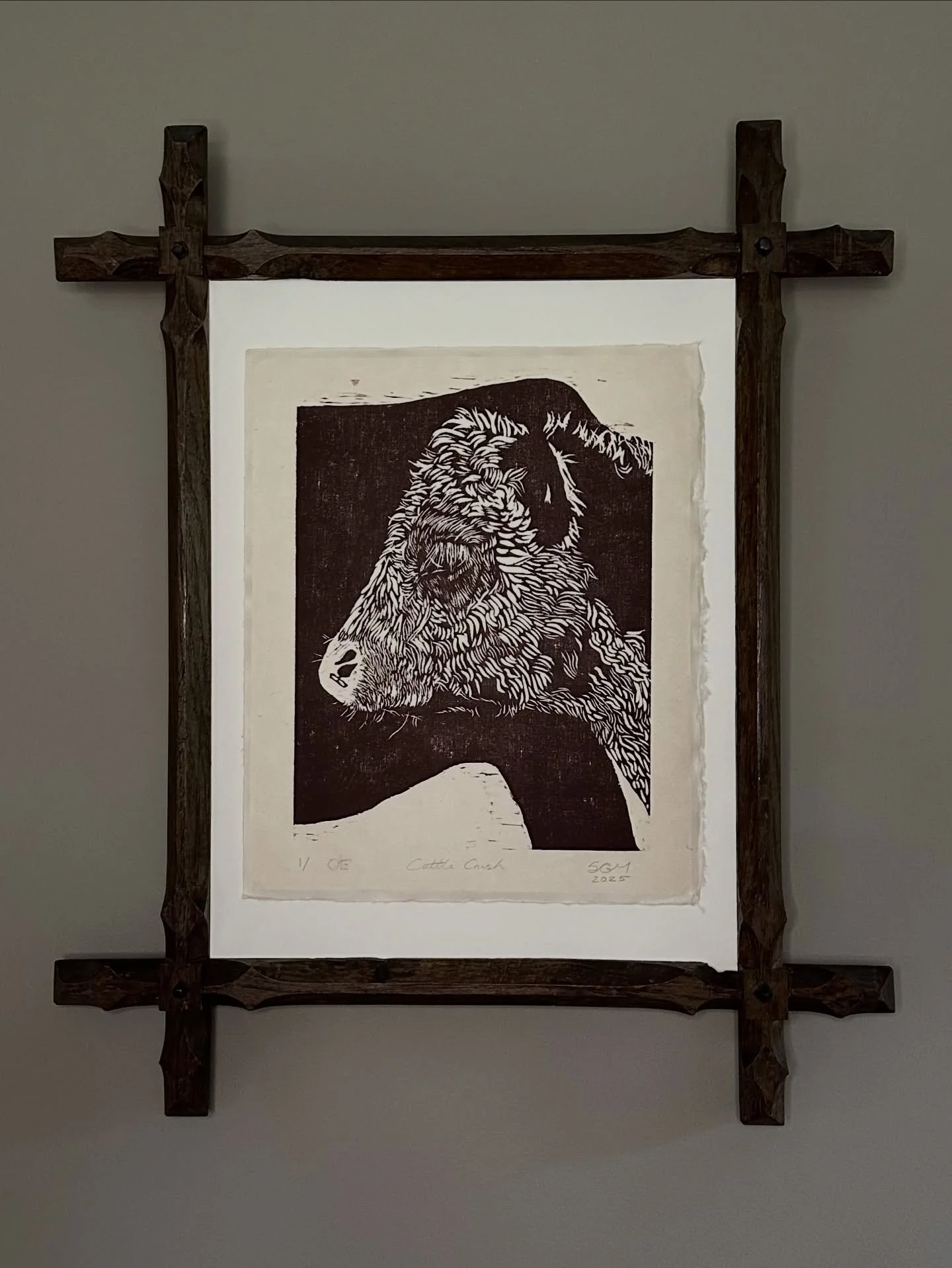 Woodblock print framed in an antique Oxford frame, print is 21x26 cm

#printmakingart #woodblockprint #framing #artist