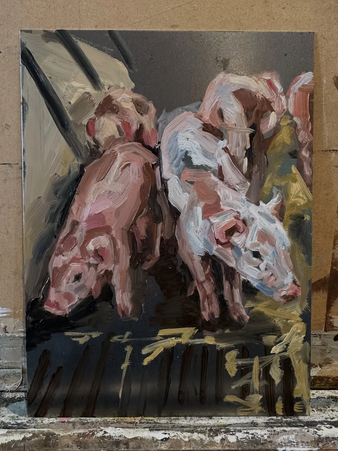 Some familiar faces 🐷 
Oils on steel, 15x20cm

#painting #art #artist #farm #piglets