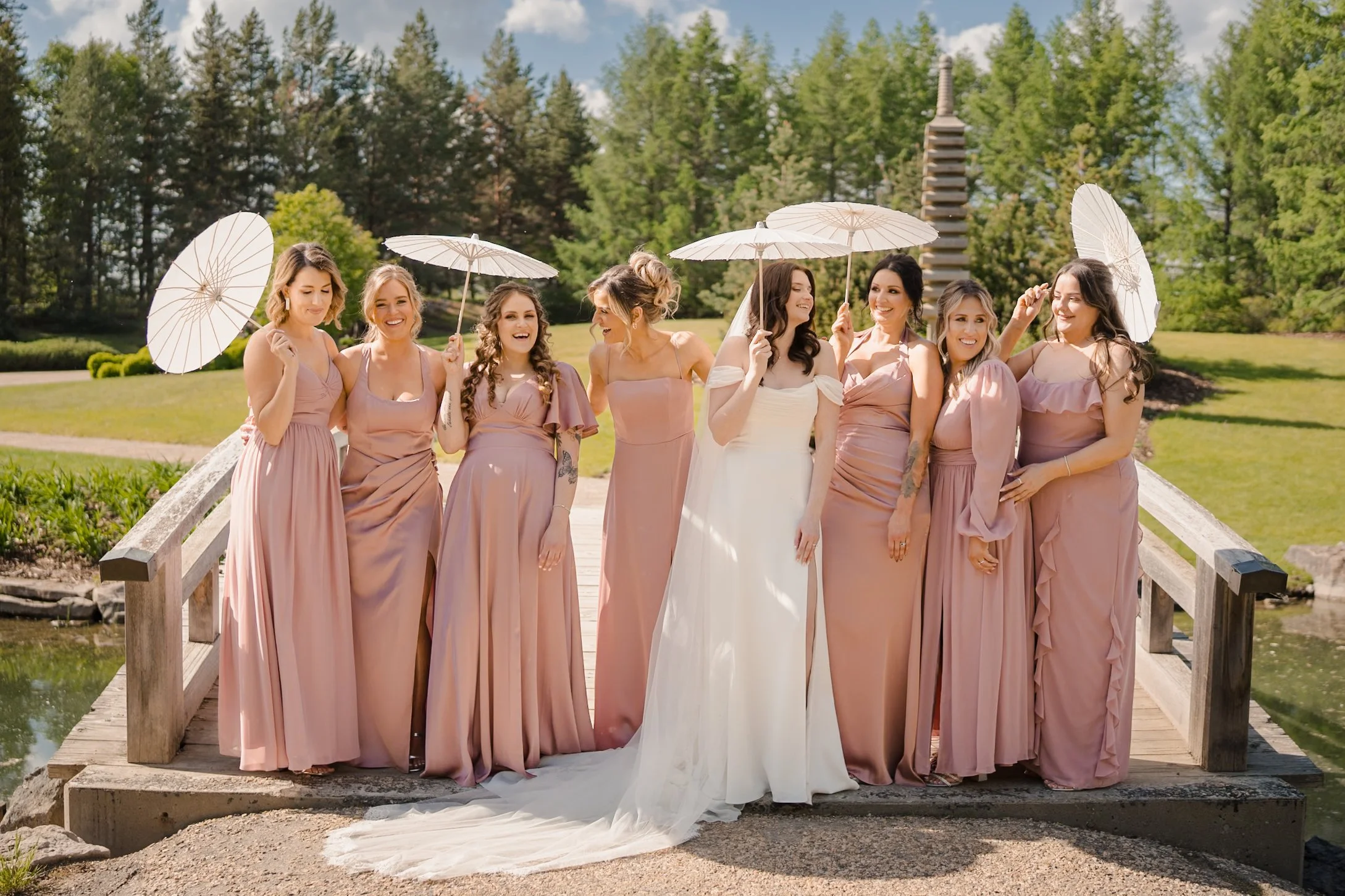wedding party with parasols japanese gardens edmonton