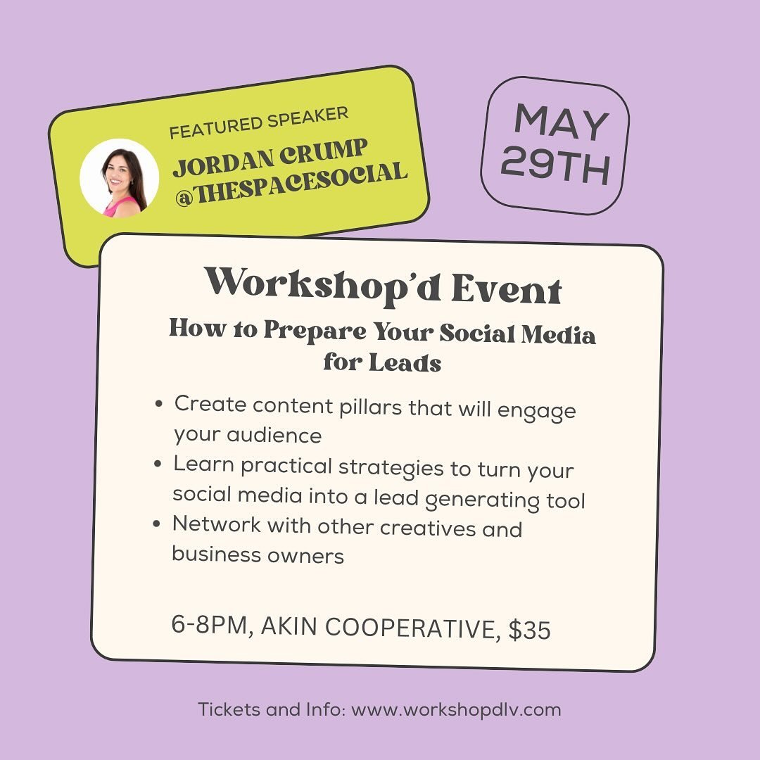 It&rsquo;s here! Tickets to our first event are officially live! 

Join us on May 29th at @akincooperative with @thespacesocial to learn about setting up your social media for leads. 

Come for some networking, learning, and Q&amp;A. We&rsquo;ll be p