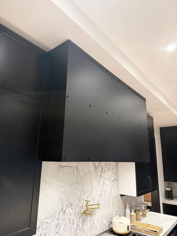 Handcrafted steel range hood for Wolf Pro-Style Ventilation Shell in luxury kitchen design