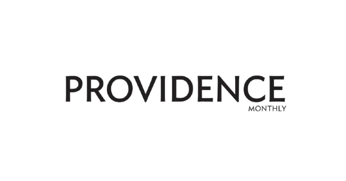 Logo of Providence Monthly magazine with stylized text and a small emblem.
