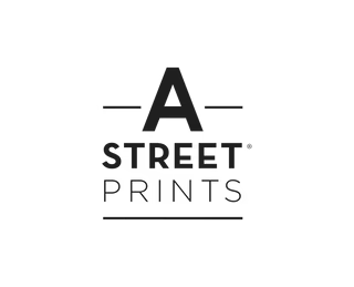 Logo for A Street Prints with a stylized 'A' and the company name underneath.