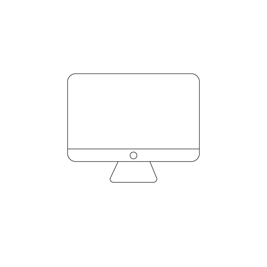 Outline drawing of a computer monitor with a stand.