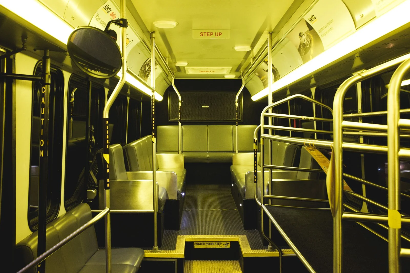 Pandemic vacancy on the gold bus heading to Big Bear with Dad, Anna, and mom (December 2020)