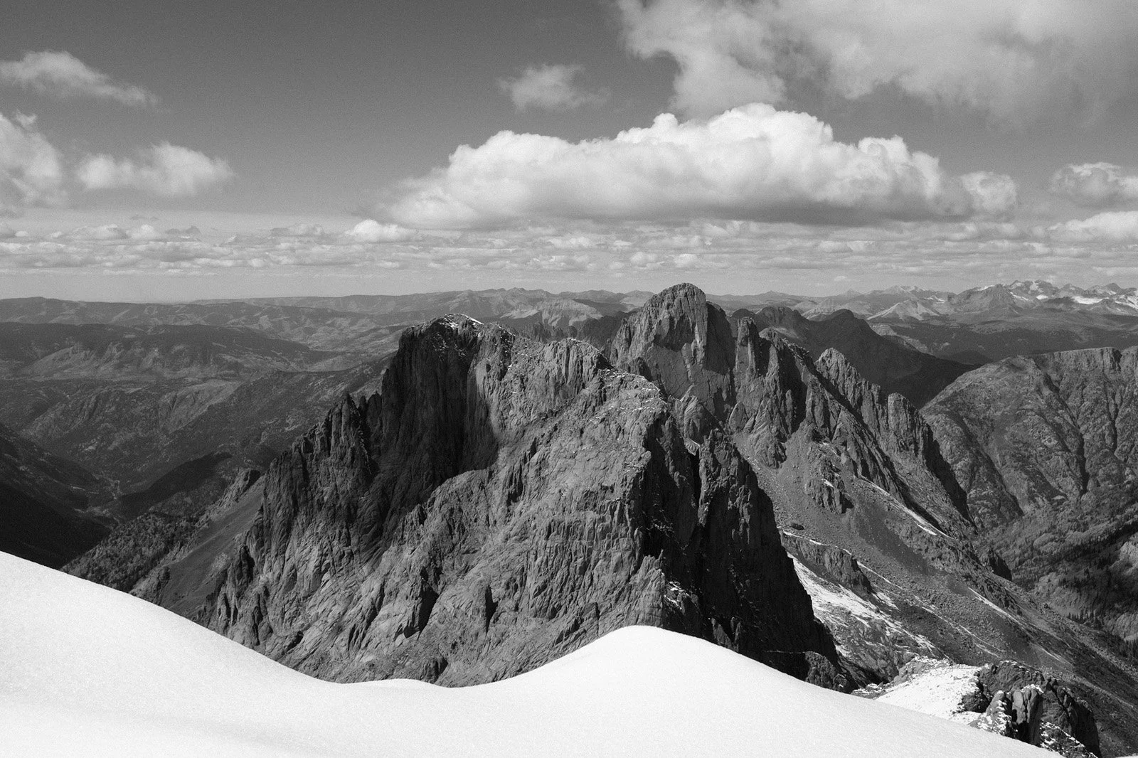 Looking north from Eolus summit at Monitor Peak and Animas Mountain (October 2021)