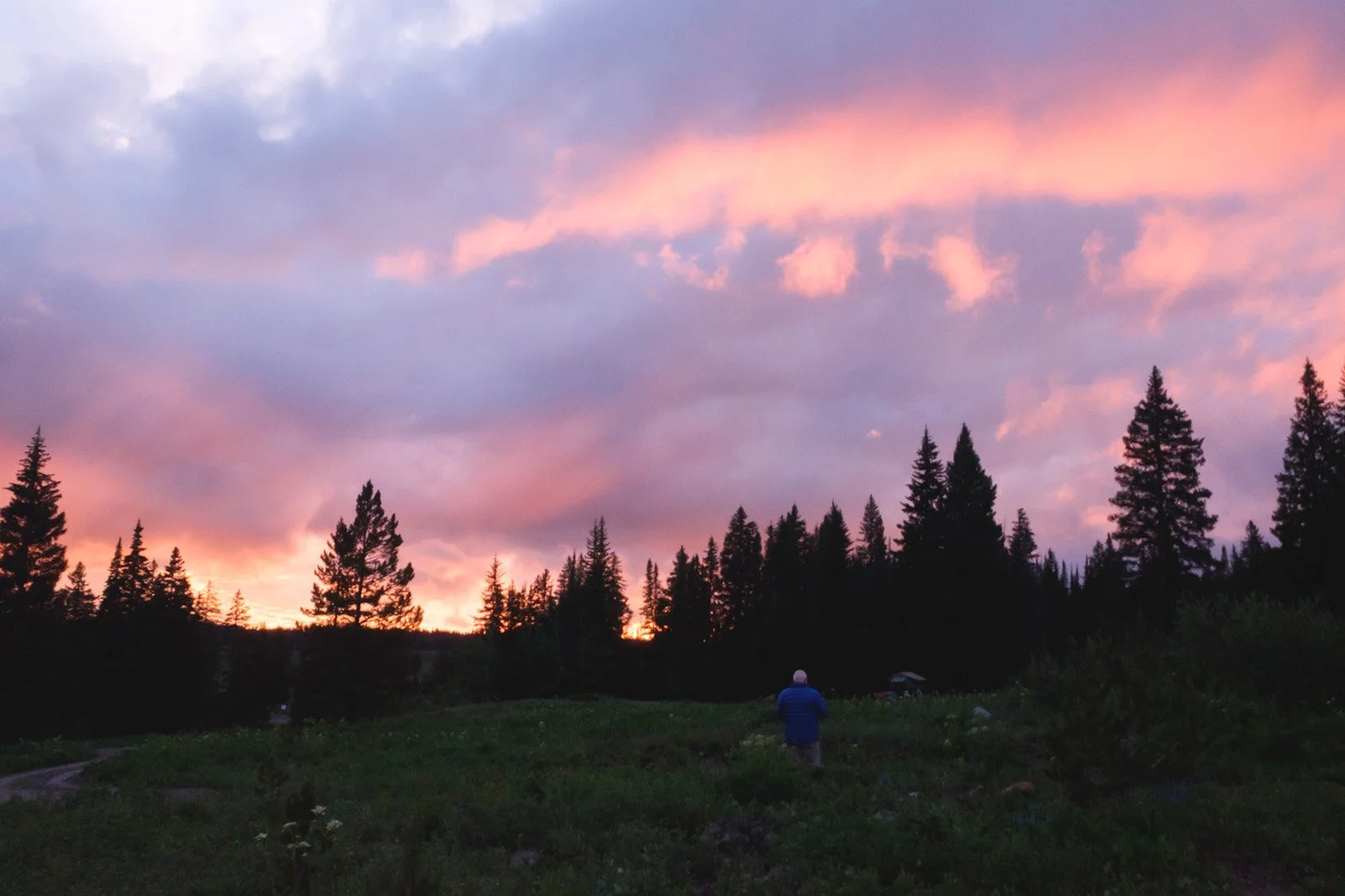 Dad hiking in Medicine Bow NF behind the Snowy Range in June. Got lots of rain on the way up and down. No one in sight. (Michael, June 2021)