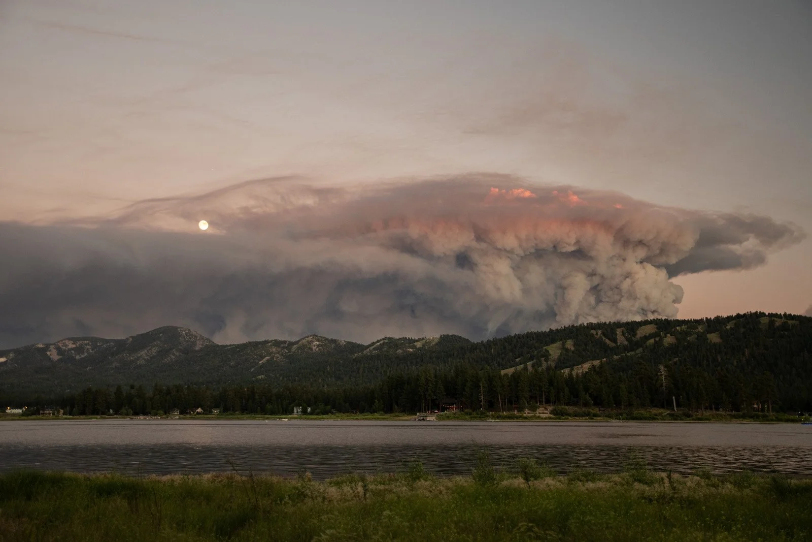 Apple Fire, Big Bear Lake, CA. We sat on the lake and watched bats fly over our heads as the sunset. We heard the bats sonar communications. (August 2020)