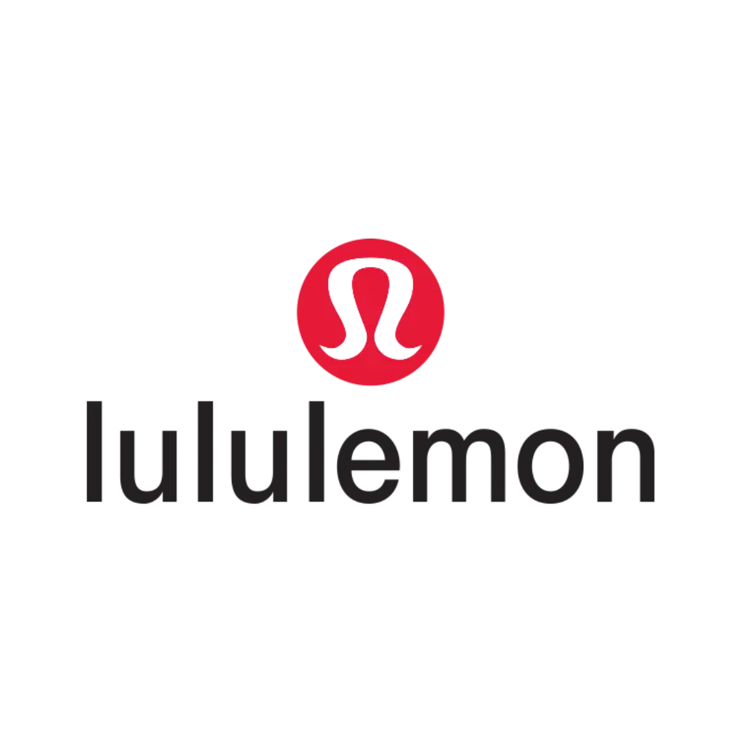 Lululemon logo with a red round symbol and black text.