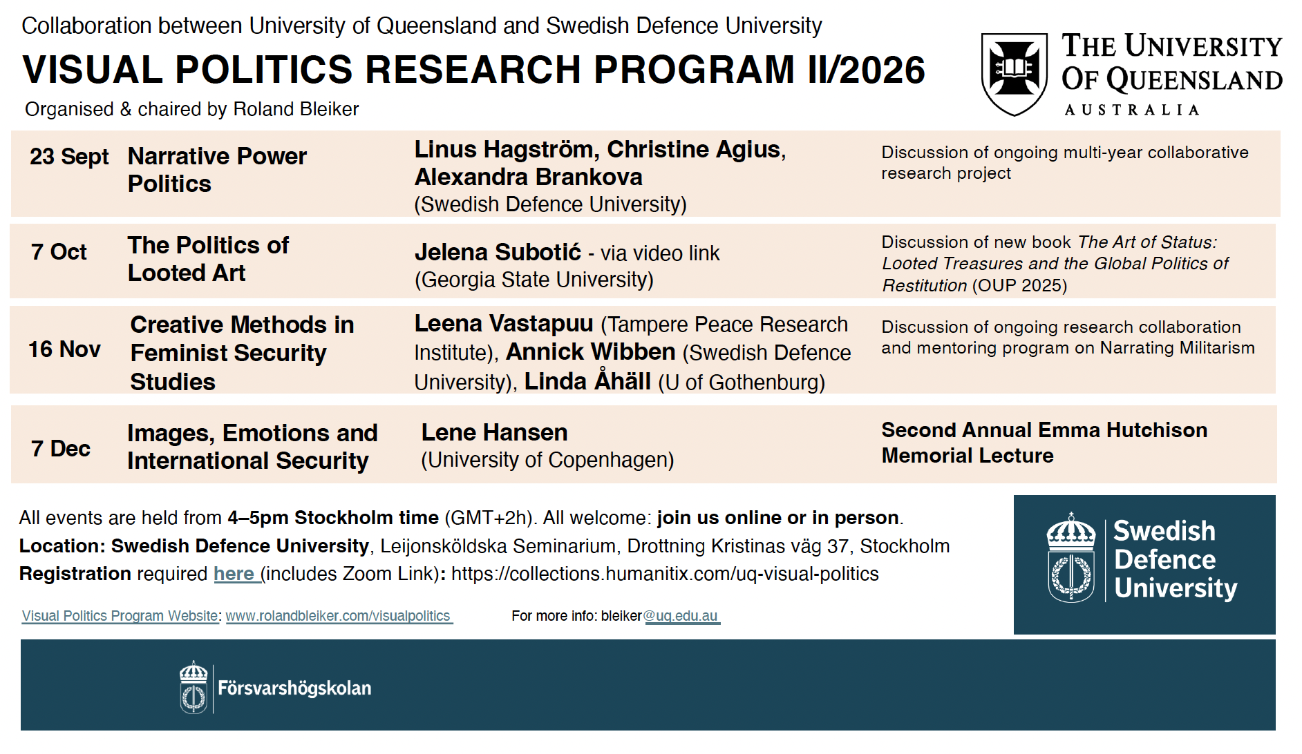 New Visual Politics Event Program to be held in Stockholm next Semester
