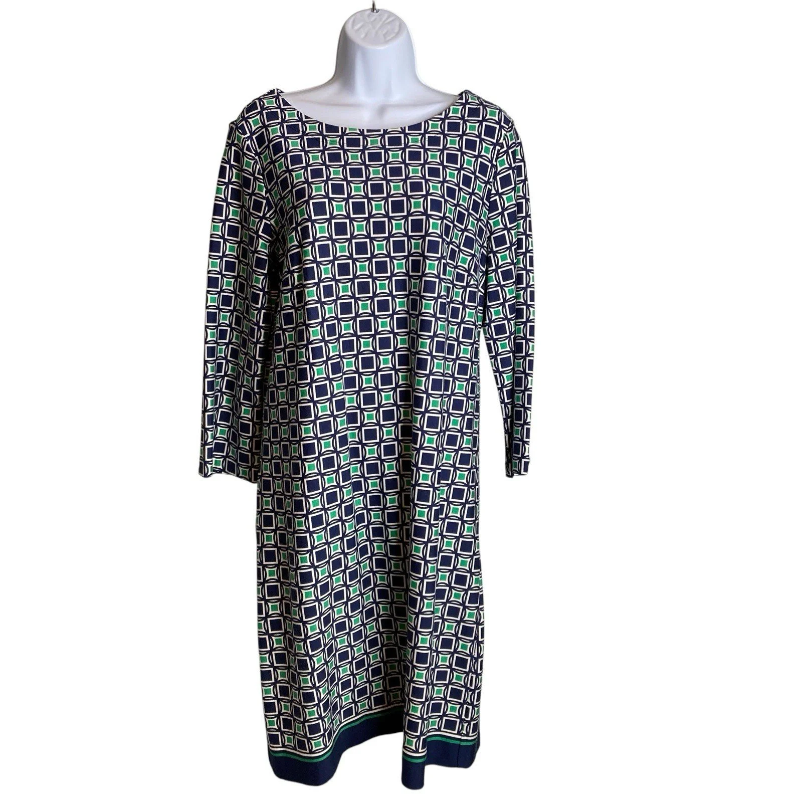 Talbots Women's Green Blue Geometric Ponte Knit Dress Size 10 Old Money Classic