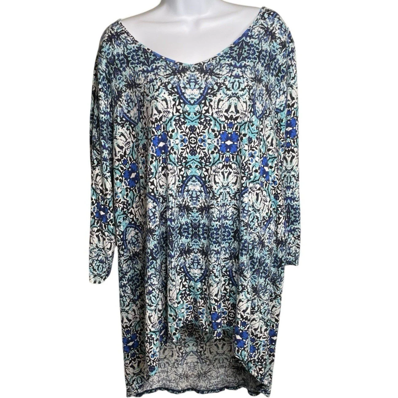 Cynthia Rowley Boho Aztec Print Top Est. Size 2X Flowy Lagenlook Art To Wear