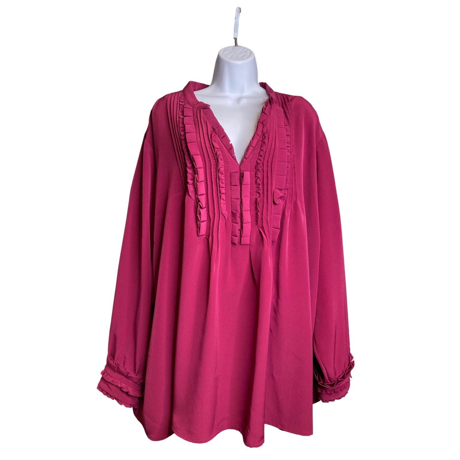 Silhouettes Womens  Fuchsia Ruffled Trim Long Sleeve Blouse Sz 3X Feminine Boho