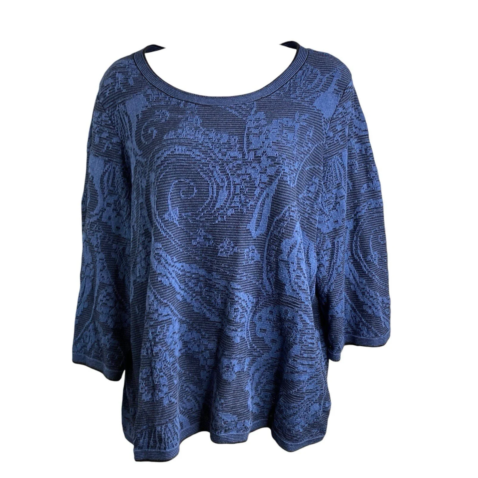 Chico's Women's Navy Blue Paisley Jacquard Casual Lagom Flowy Top Size 3 XL