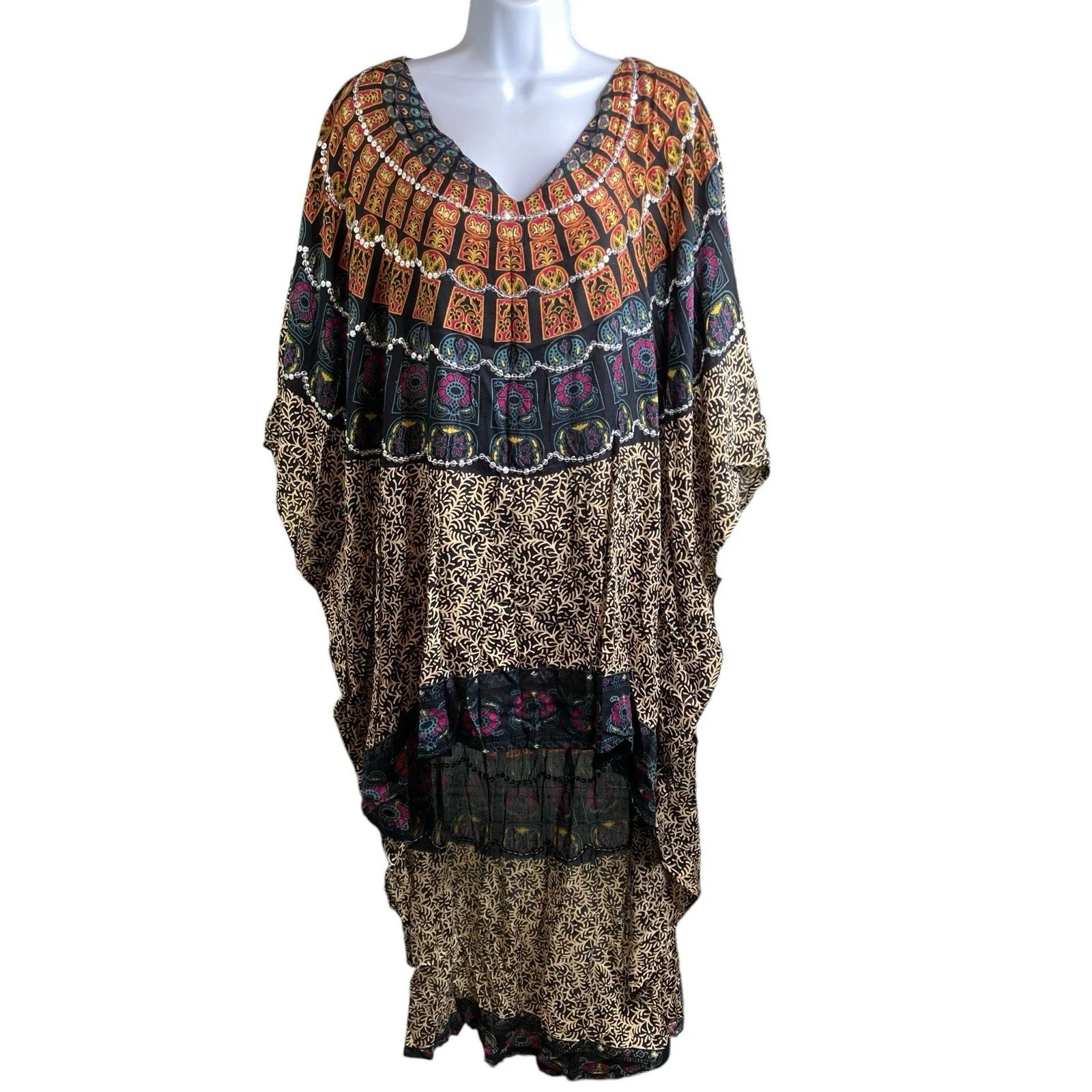 Style Park 1 Bali Women's Handmade Boho Kaftan Dress One Size Flowy Hippie Chic