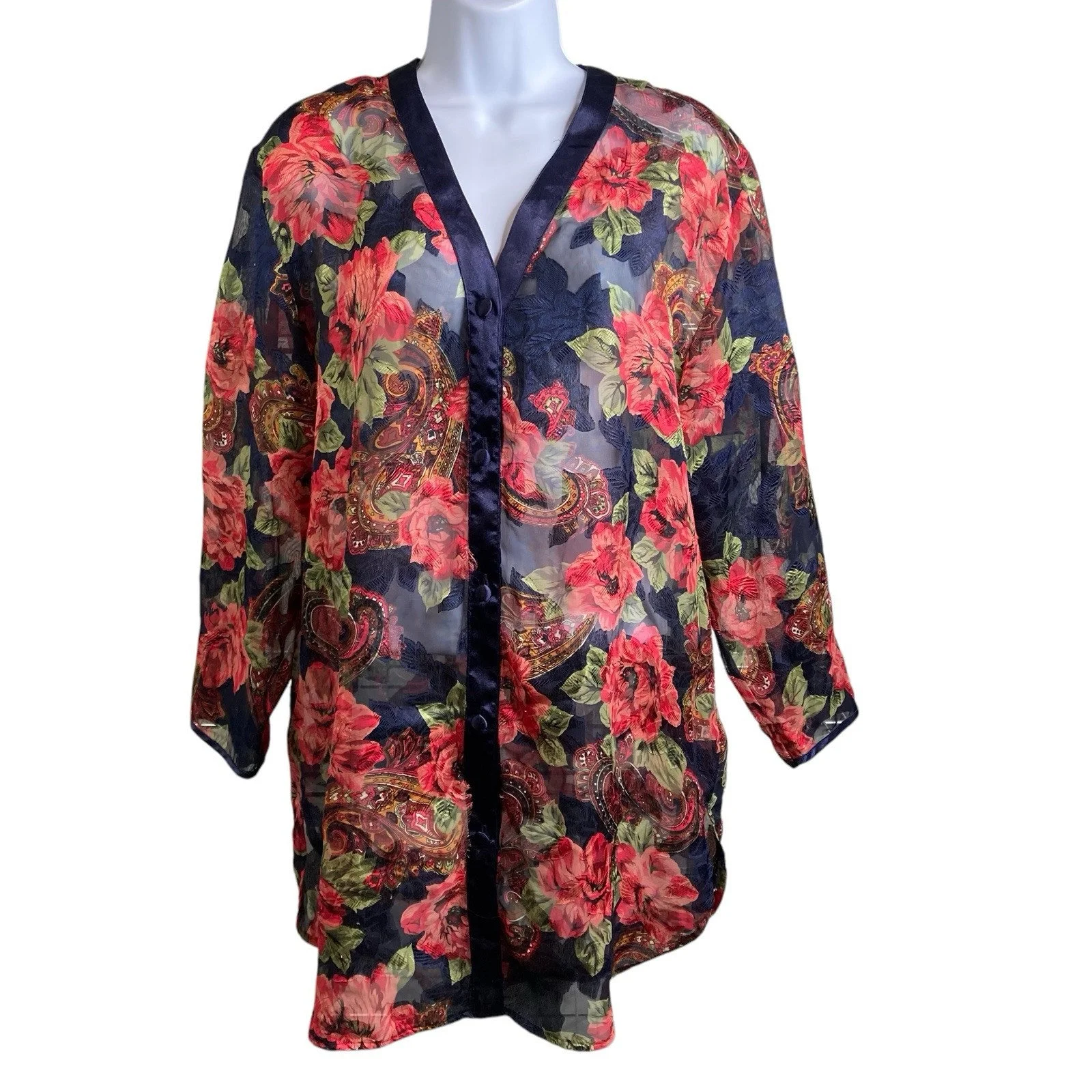 Vintage Victoria’s Secret Gold Label Floral Sleep Shirt Size S Nightie Sheer