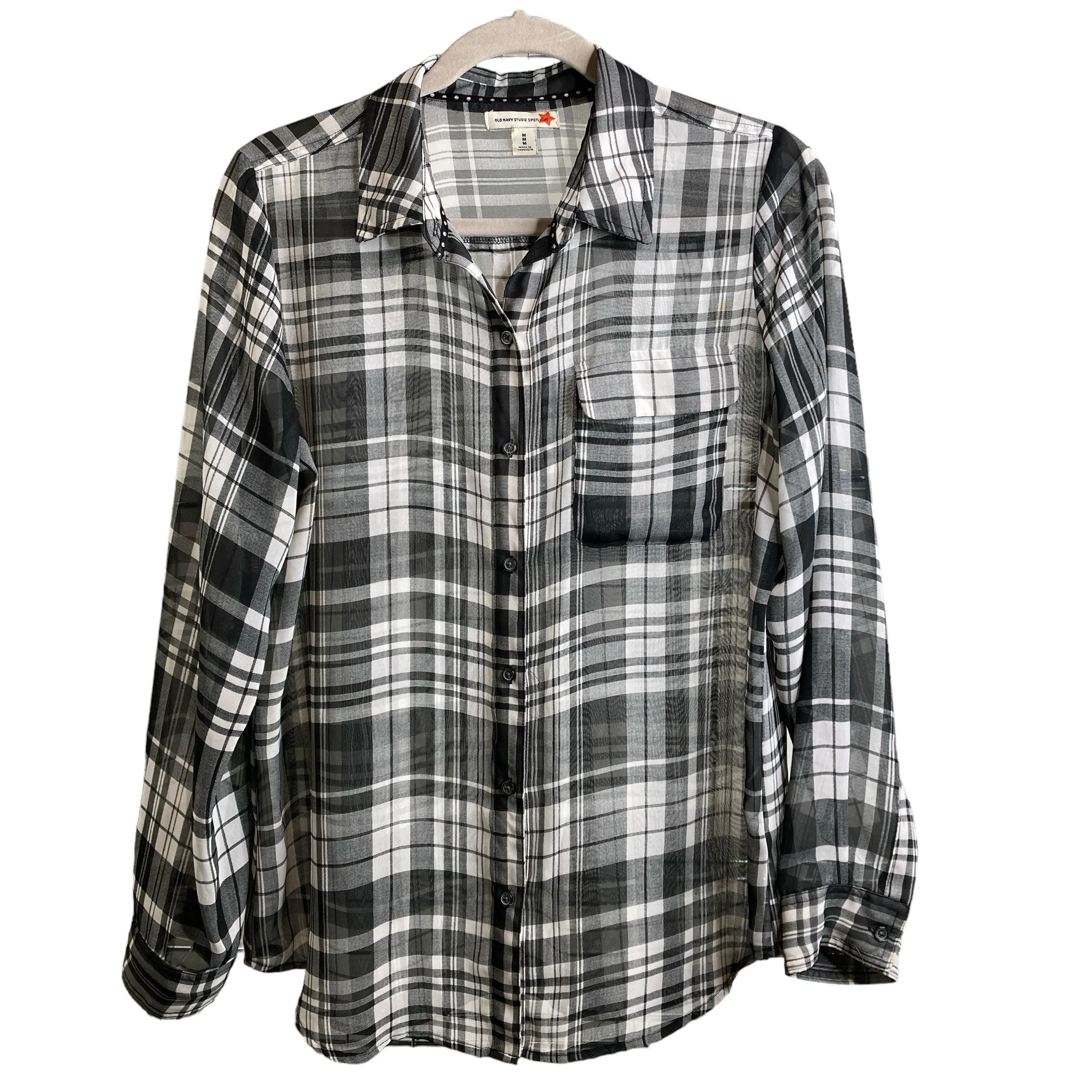 Old Navy Studio Women's Sheer Button Up Shirt Sz M