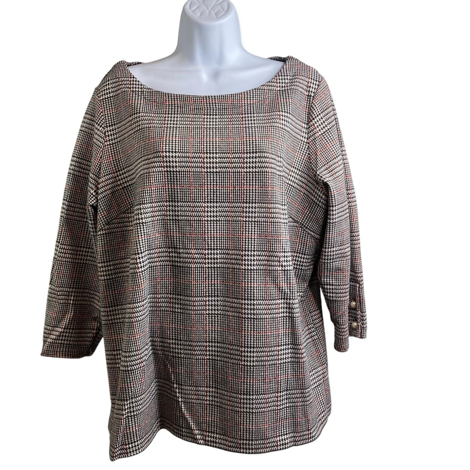 Talbots Houndstooth Plaid Career Blouse Size 1X Old Money Academia Preppy