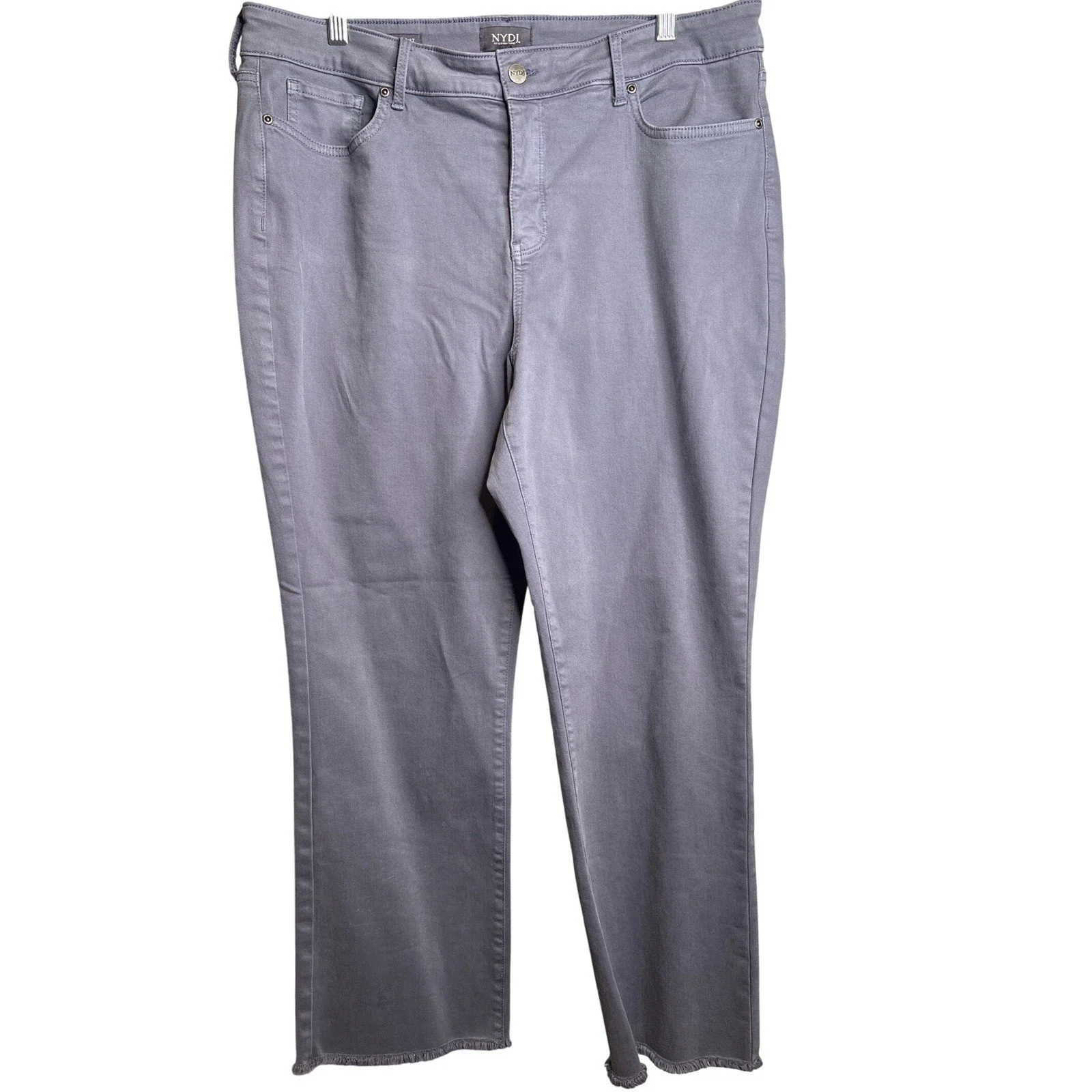NYDJ Womens Marilyn Straight Leg Jeans Size 16 Lift Tuck Gray Frayed Hem Western