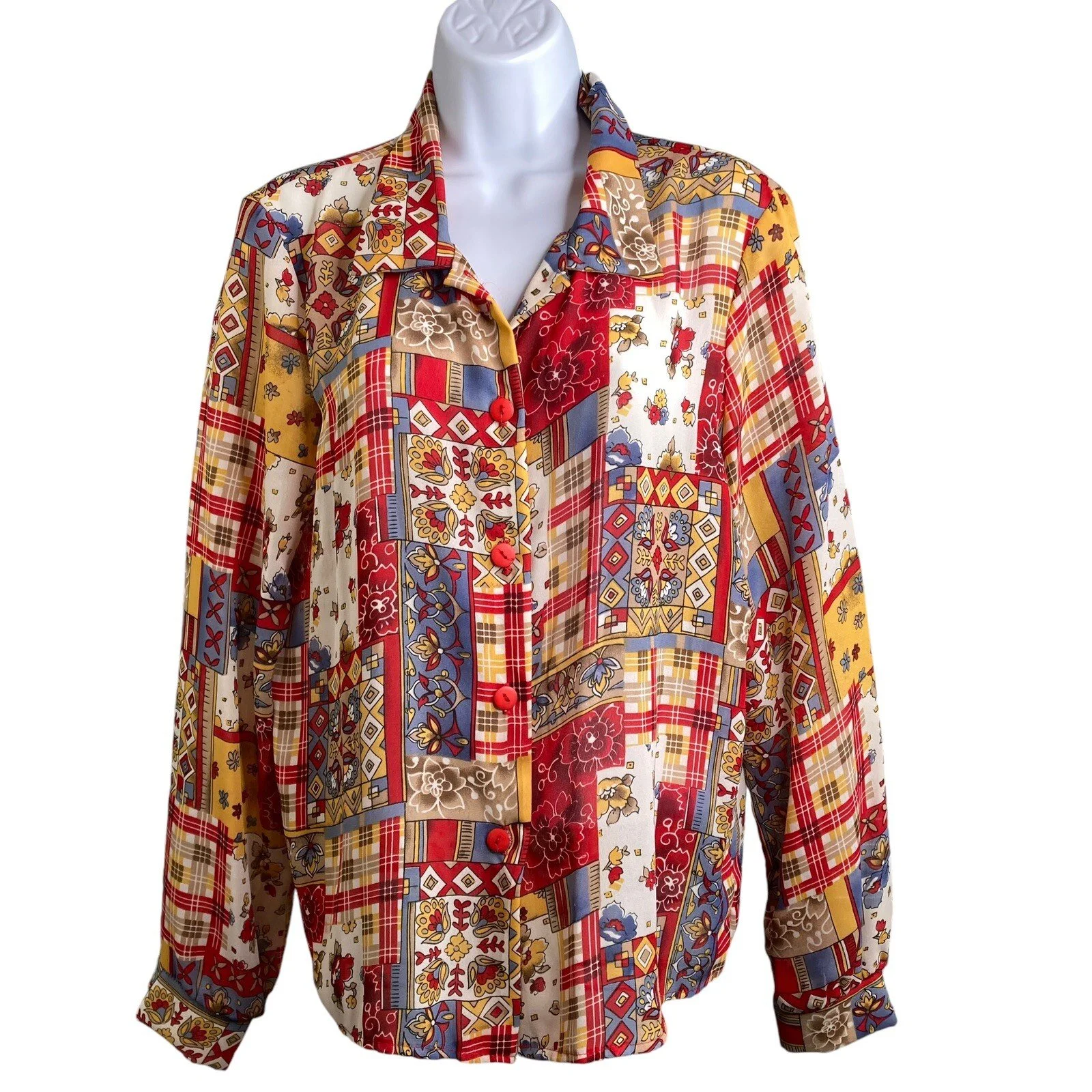 Vintage Michele Michelle Women’s 90s Country Patchwork Button-Up Shirt Size 12