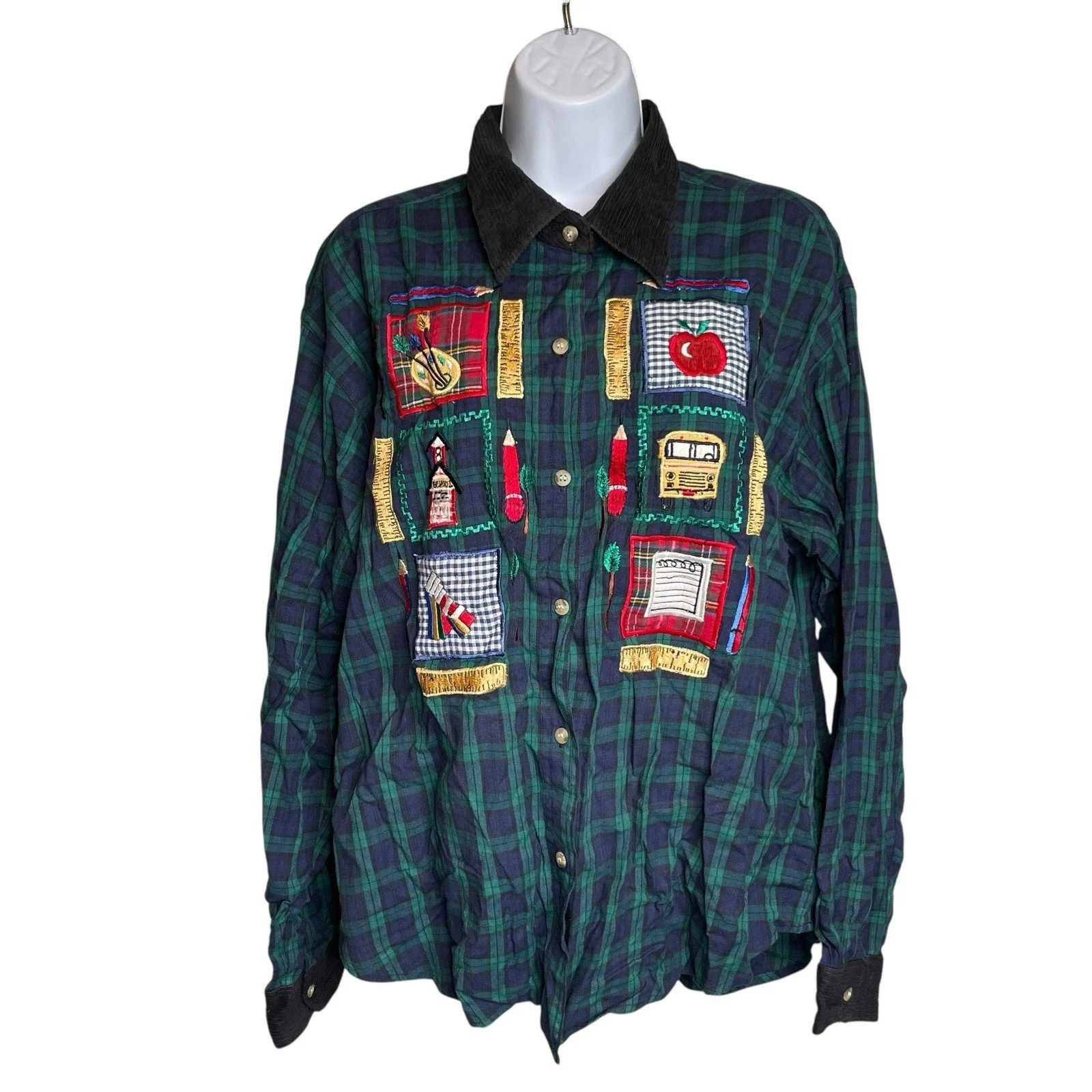 Paul Harris Design Womens Embroidered Teacher’s Pet Button Up Shirt Size XL Gift