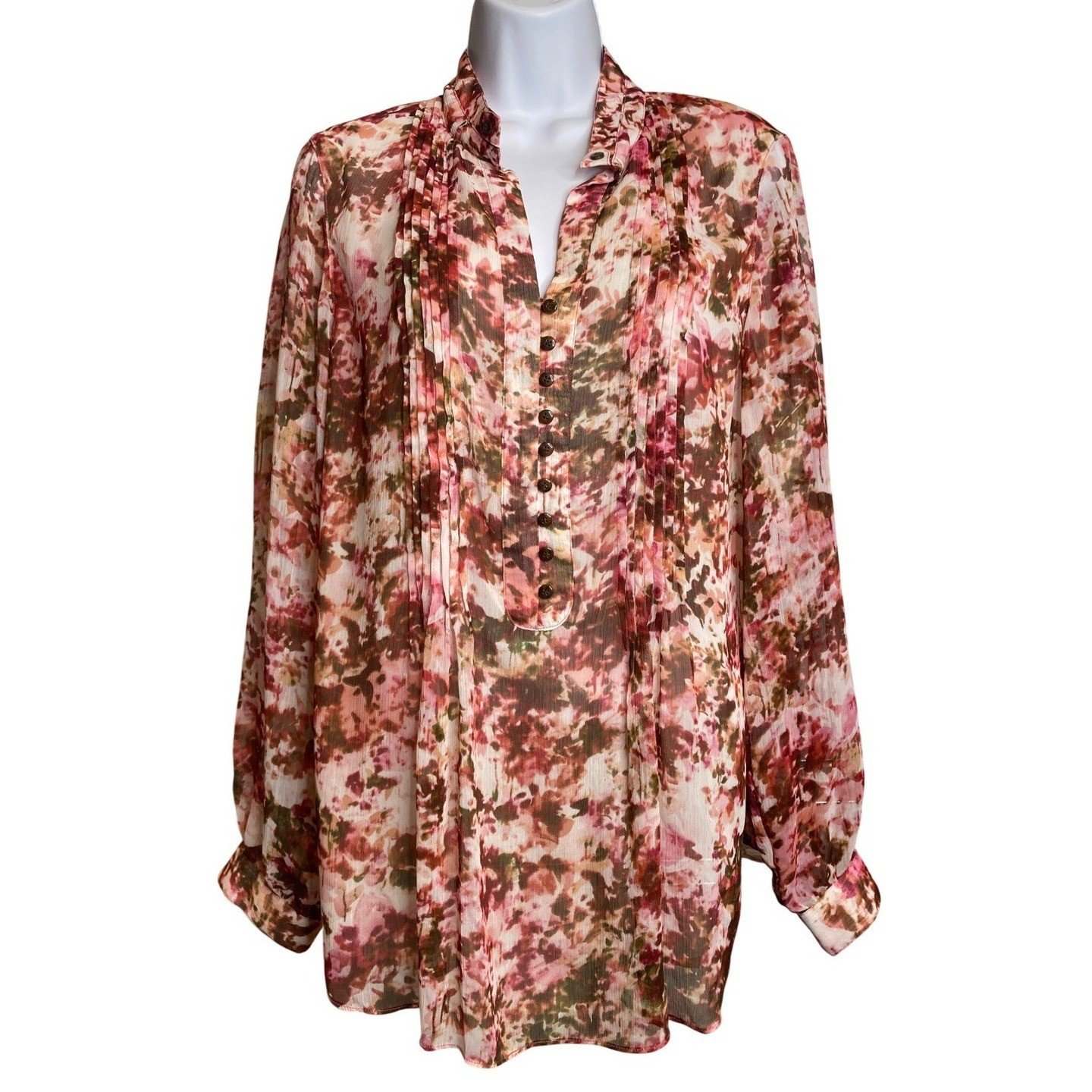Coldwater Creek Womens Long Sleeve Floral Popover Blouse Est Sz XL Flowy Boho