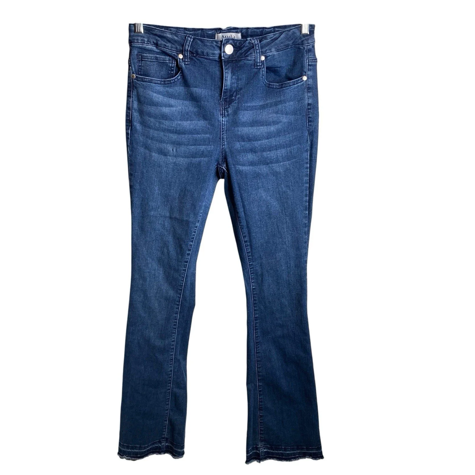 Arula Women's Blue Classic Bootcut Dark Denim Jeans Size 10 Raw Hem Western