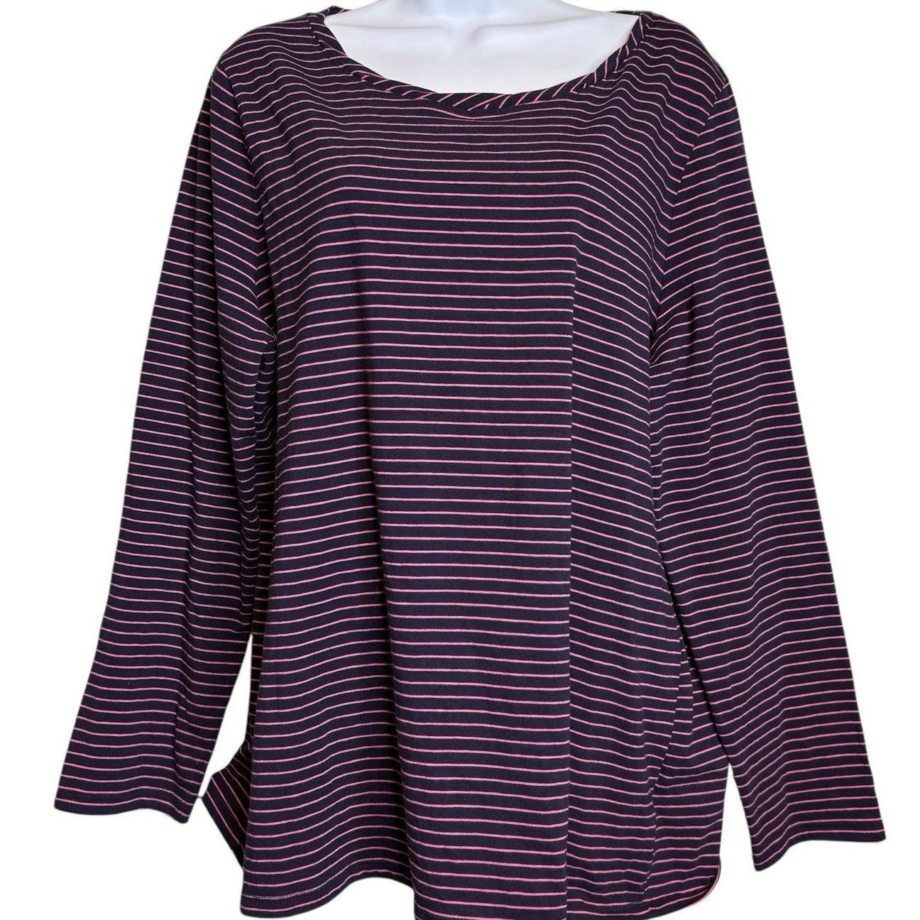 Talbots Womens Navy Pink Striped Long Sleeve Top Size 1X Coastal Preppy Nautical