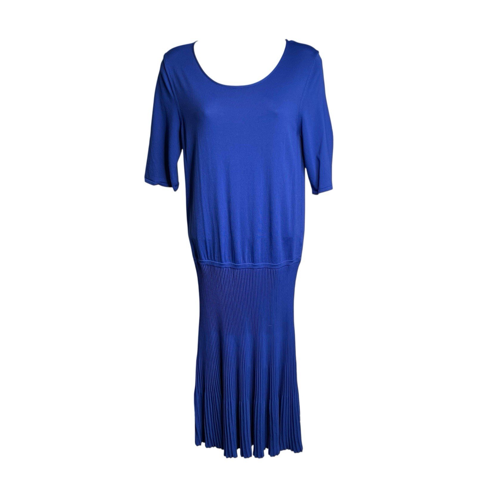 Armani Collezioni Women's Blue Pillese Stretch Knit Dress Size 8 Retro Y2K Chic