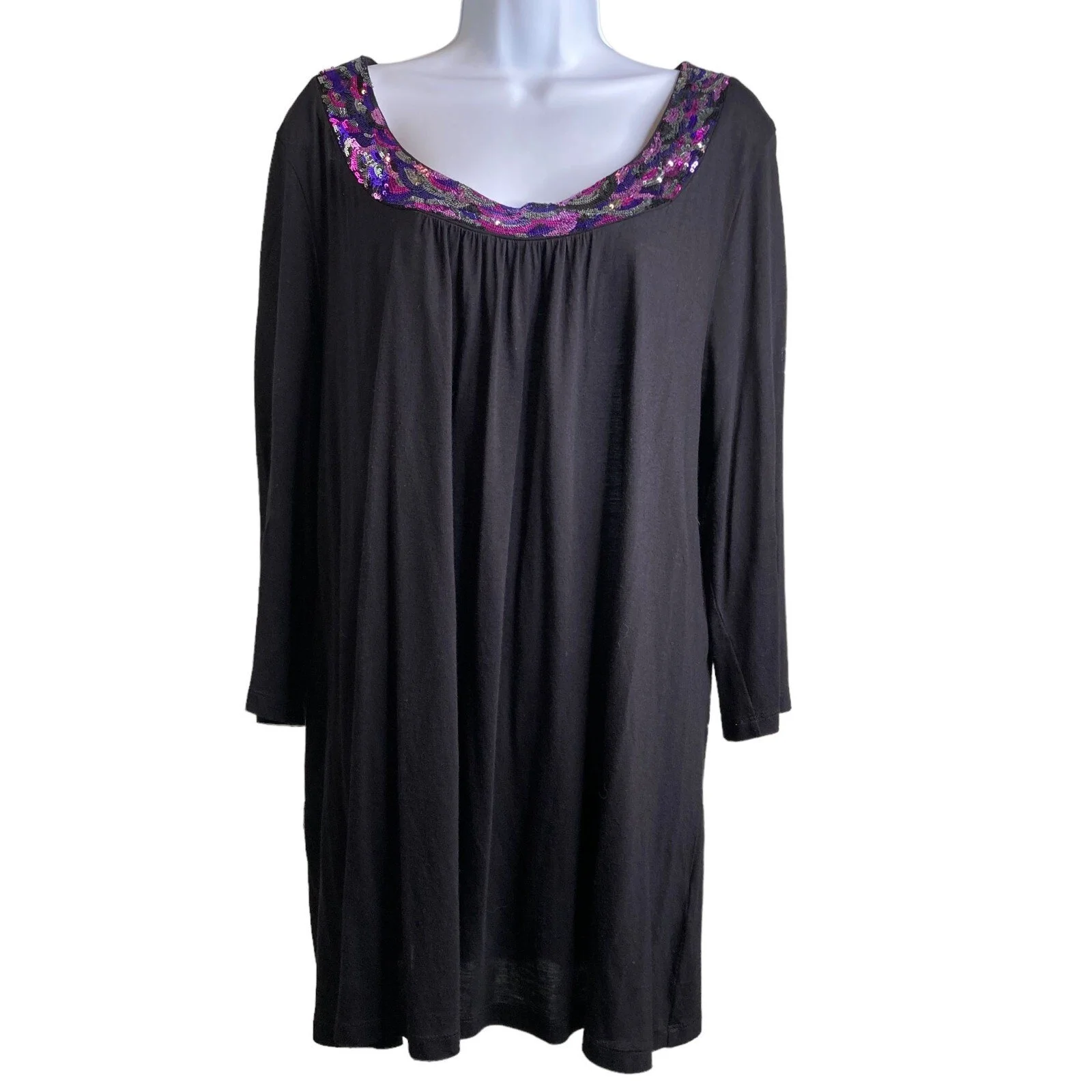 DKNY Women’s Black Dress Size 1X Sequins Stretchy Flowy Cocktail Party Occasion