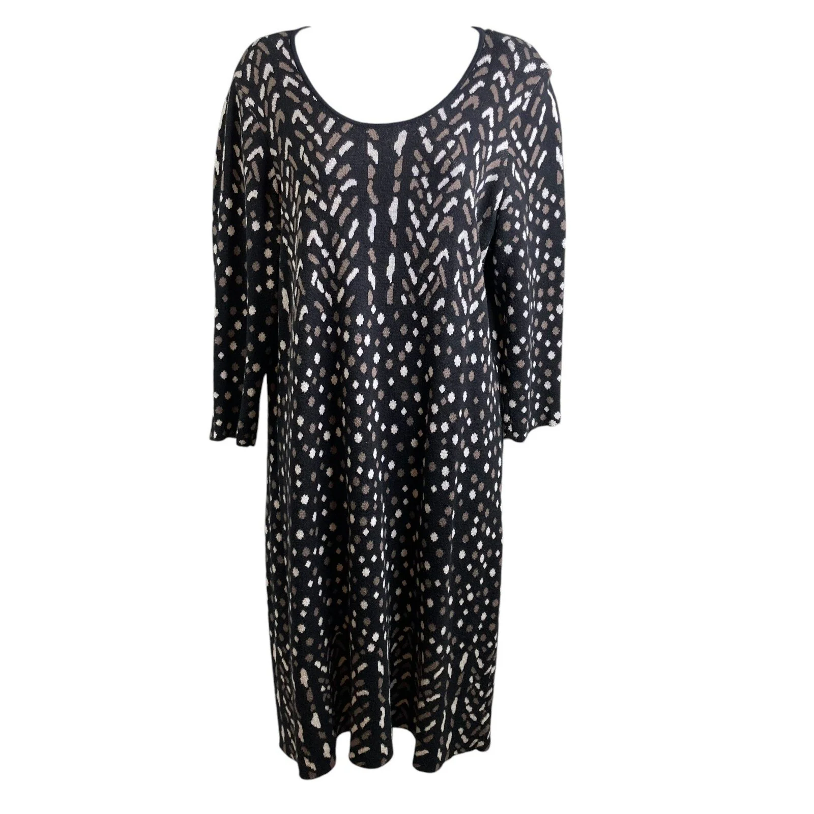 Chico's Women's Slinky Knit Black Mixed Media Lagenlook Dress Size 2 Large