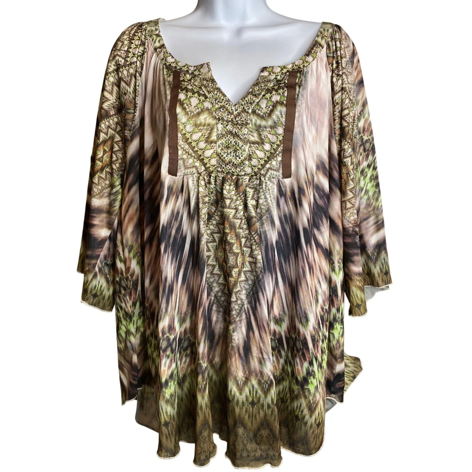 World Unity Womens Tunic Top Sz 2X Art To Wear Bold Boho Flowy Modern Design