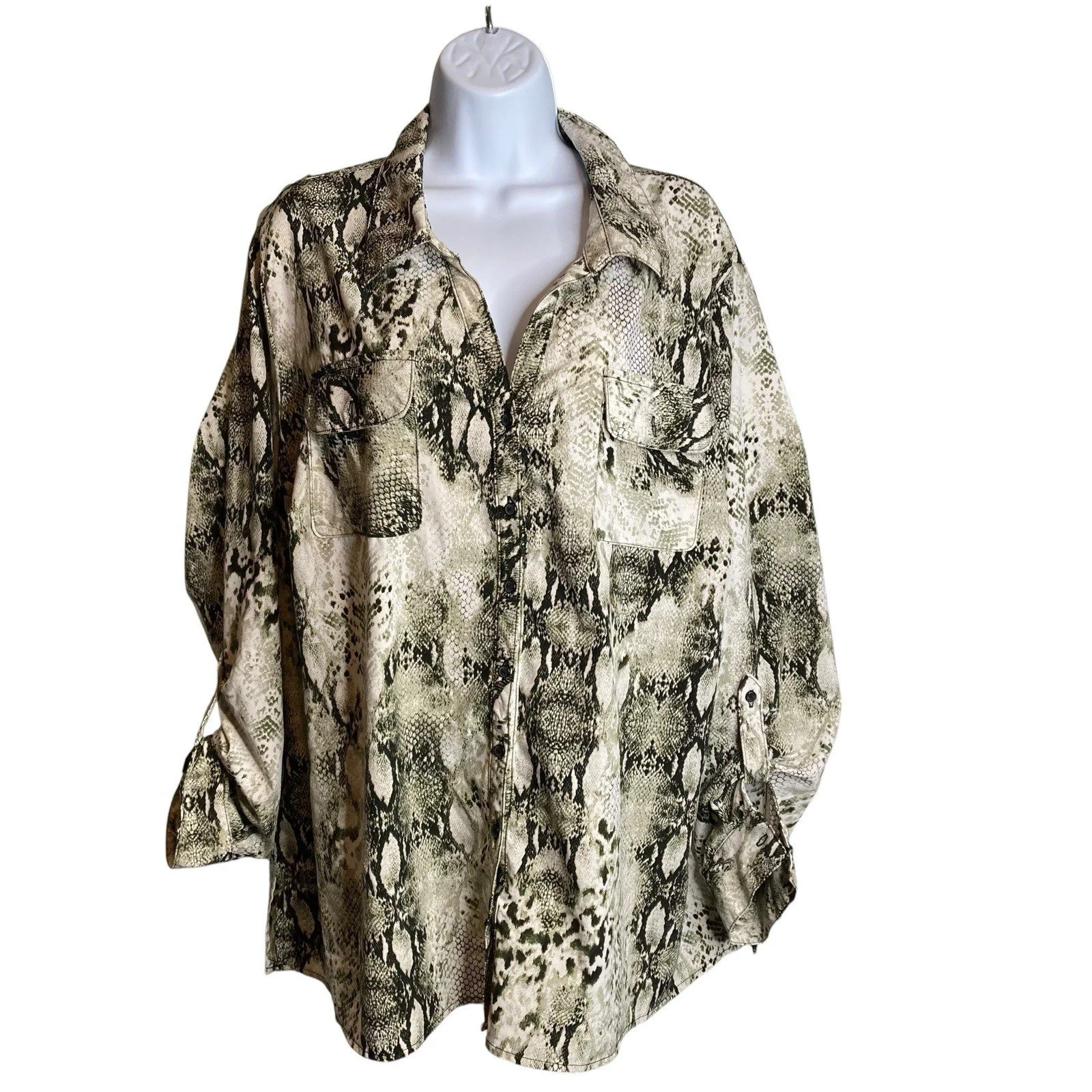 Studio Works Women's Python Snakeskin Print Blouse Size 3X Flowy Maximalist