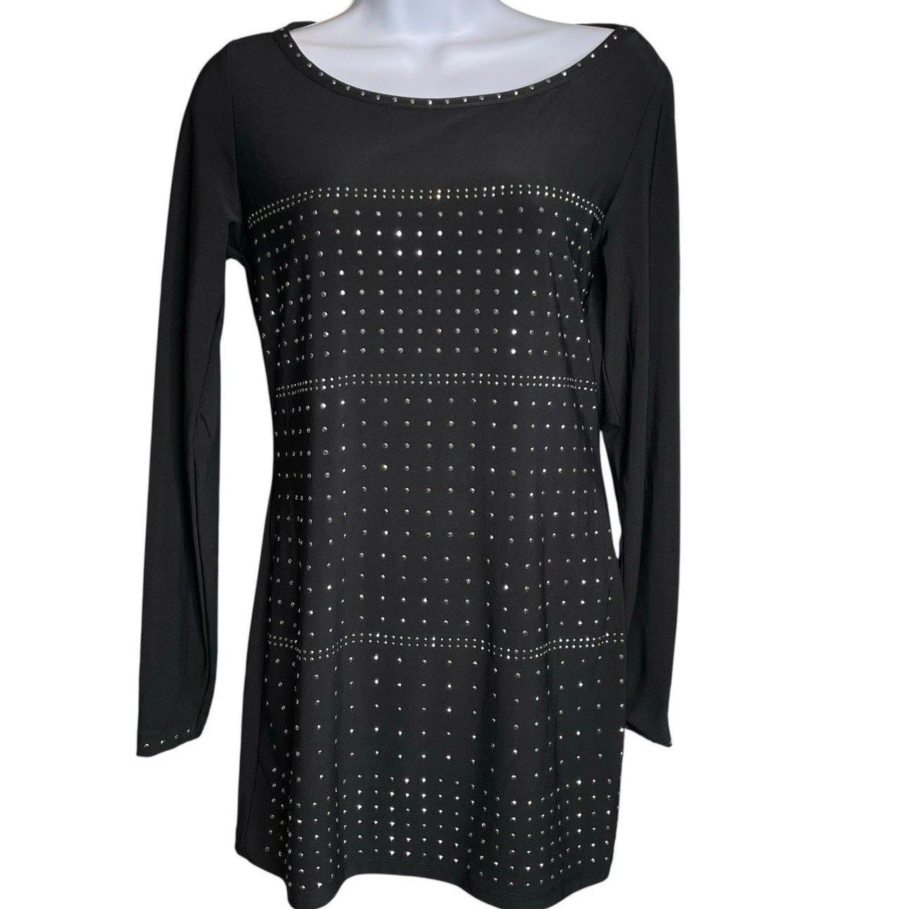 Cache Women's Y2K Vibes Black Studded Tunic Top Size S Disco Going Out Vamp