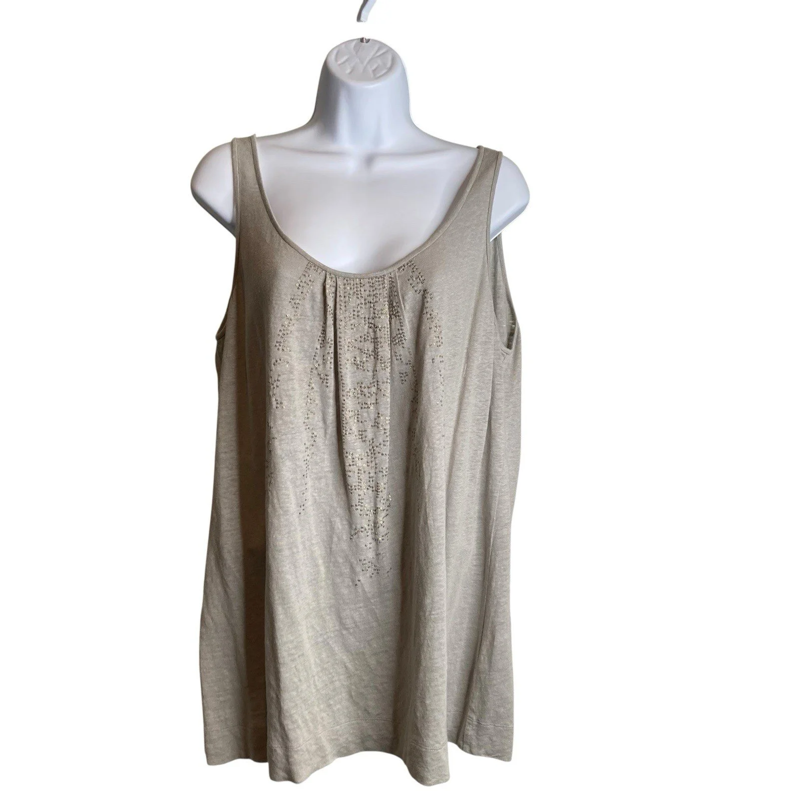 Eileen Fisher Women's Gray Linen Beaded Sleeveless Top Size M Going Out Flowy