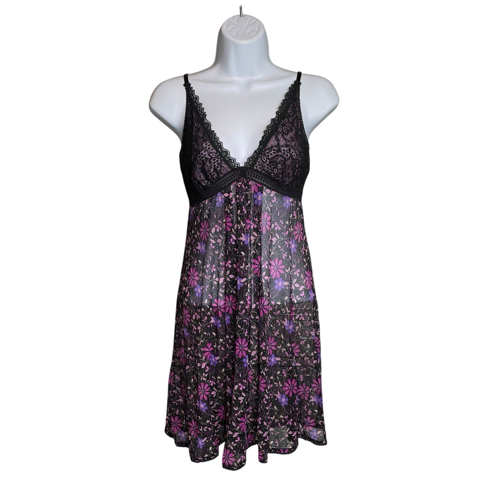 On Gossamer Women's Floral Lace Babydoll Lingerie Chemise Nightgown Size M Vamp