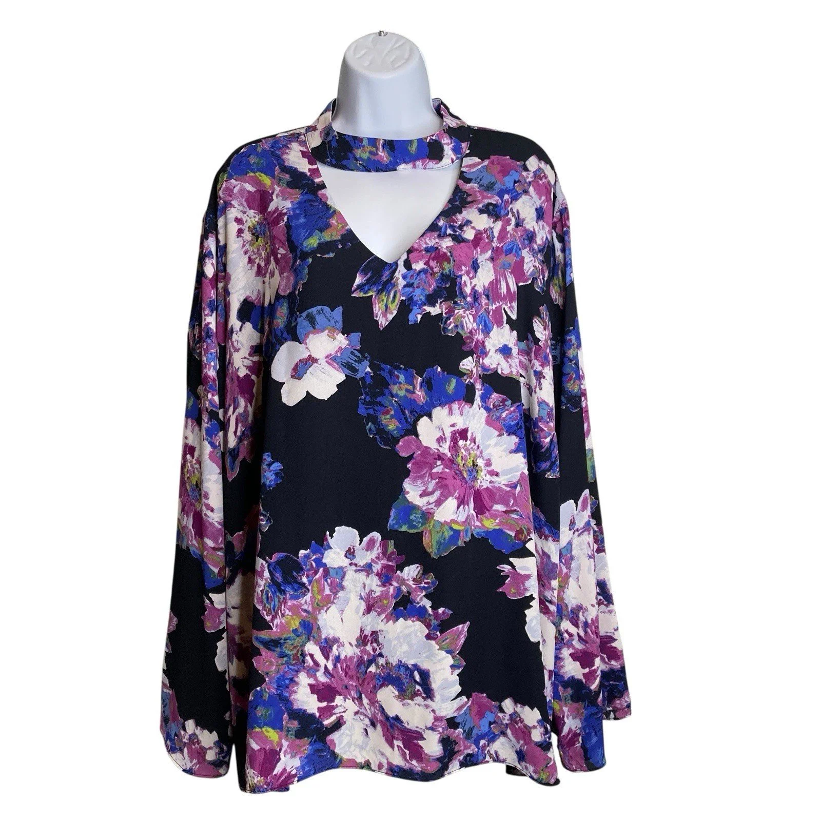 Vintage The Limited Women's Purple Floral Choker Neckline Blouse Size 3X Boho