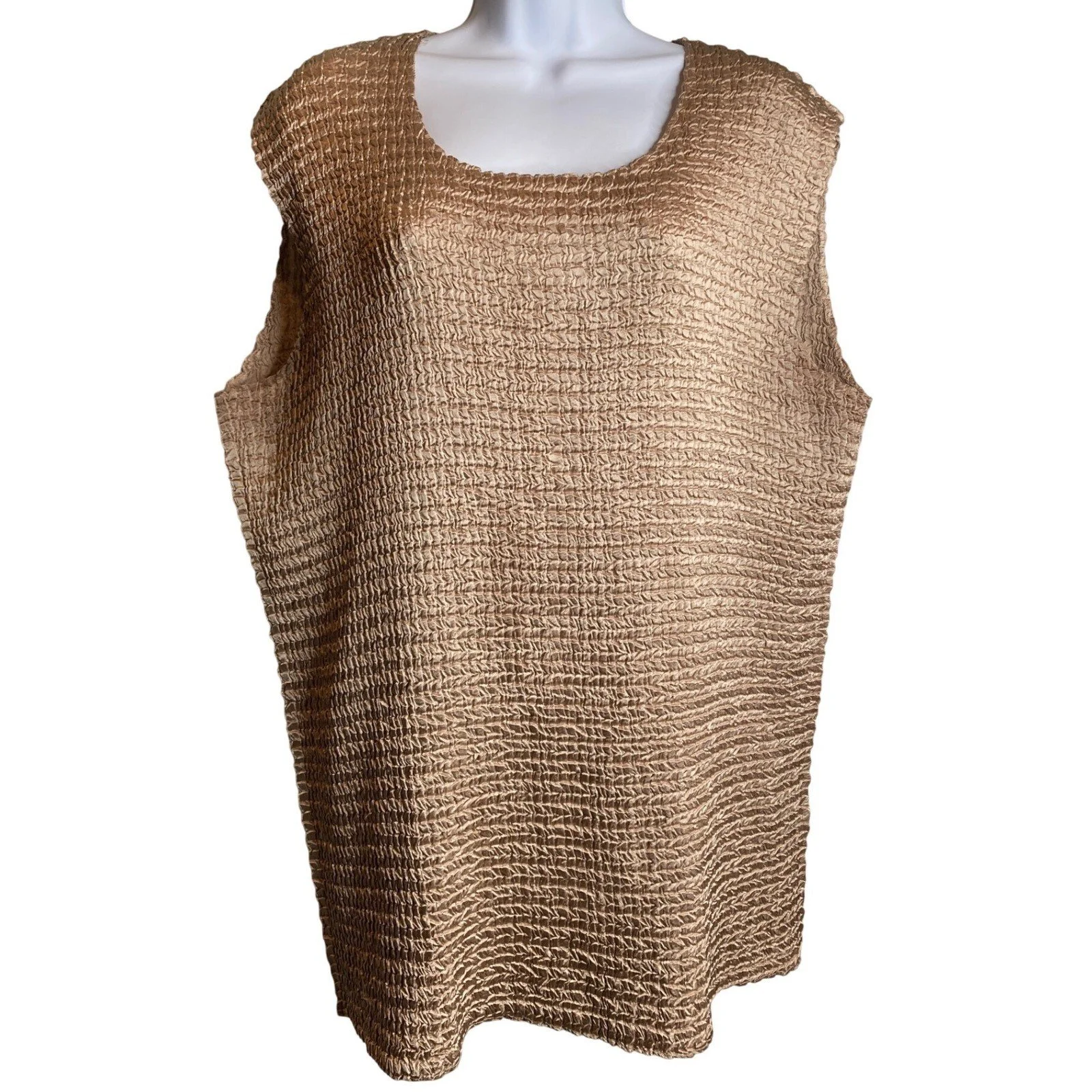 Nicola Woman Womens Sleeveless Tank Top Sz 3X Gold Textured Crinkle Layers Boho