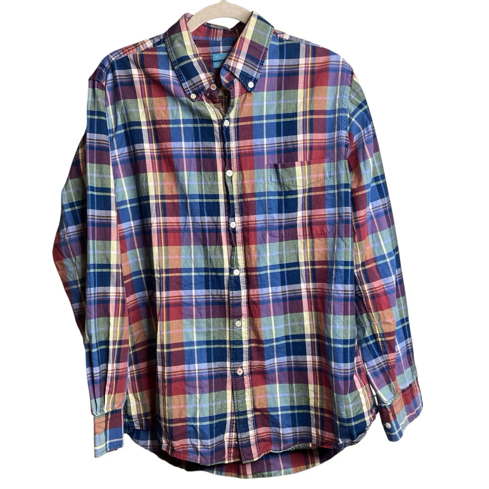 J McLaughlin Men's Plaid Trim Fit Button Down Shirt Size L Preppy Ivy League