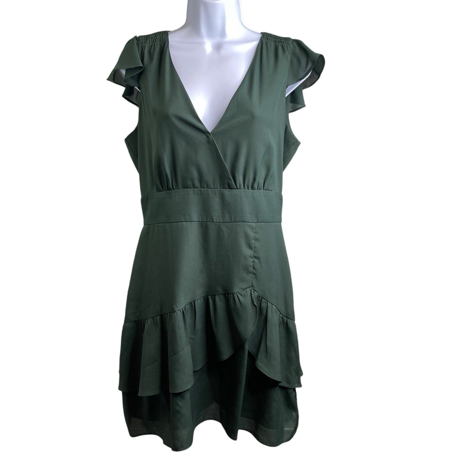 Parker Women's Forest Green Ruffled Mini Dress Size S Preppy Old Money Trendy