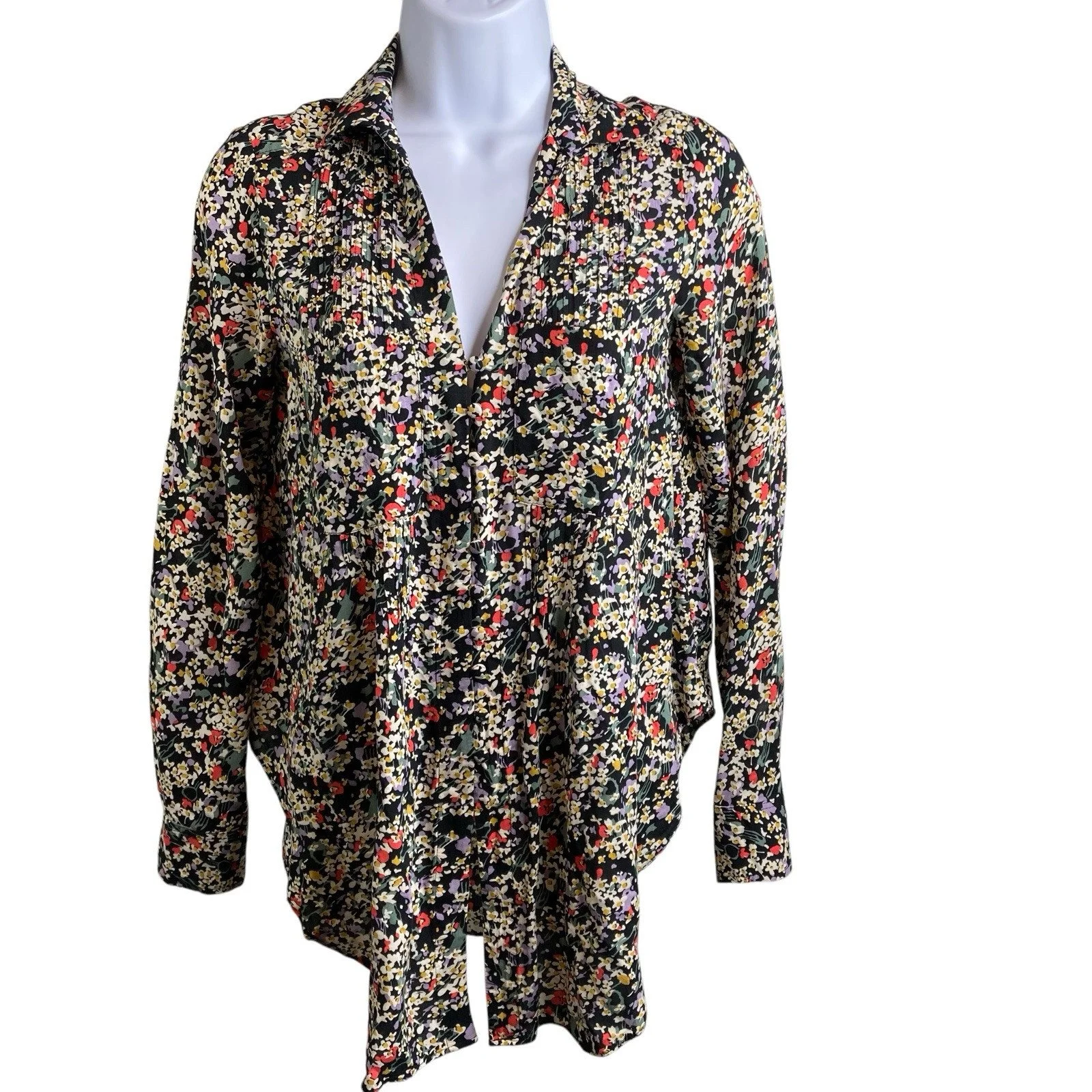 Anthropologie Maeve Women's Black Ditsy Floral Blouse Size XS Moto Boho Flowy